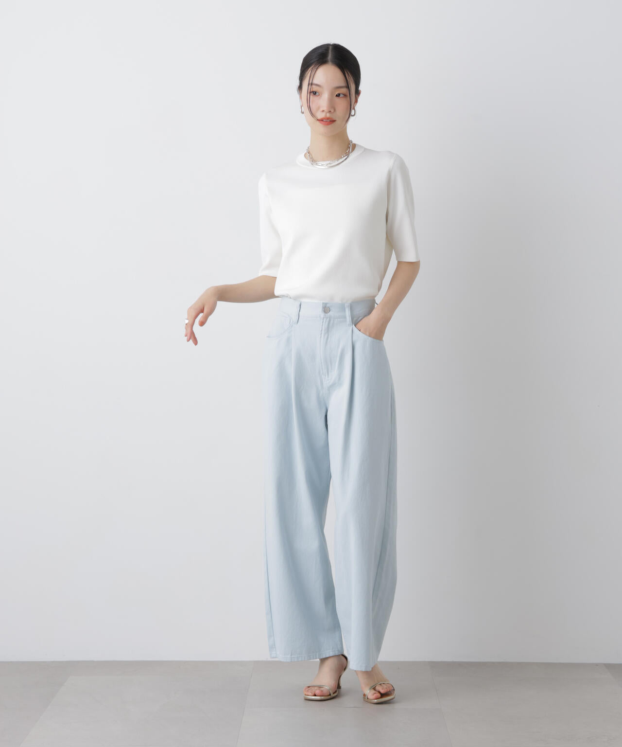 洗濯機洗い可UVカット接触冷感半袖ニット 6736122313