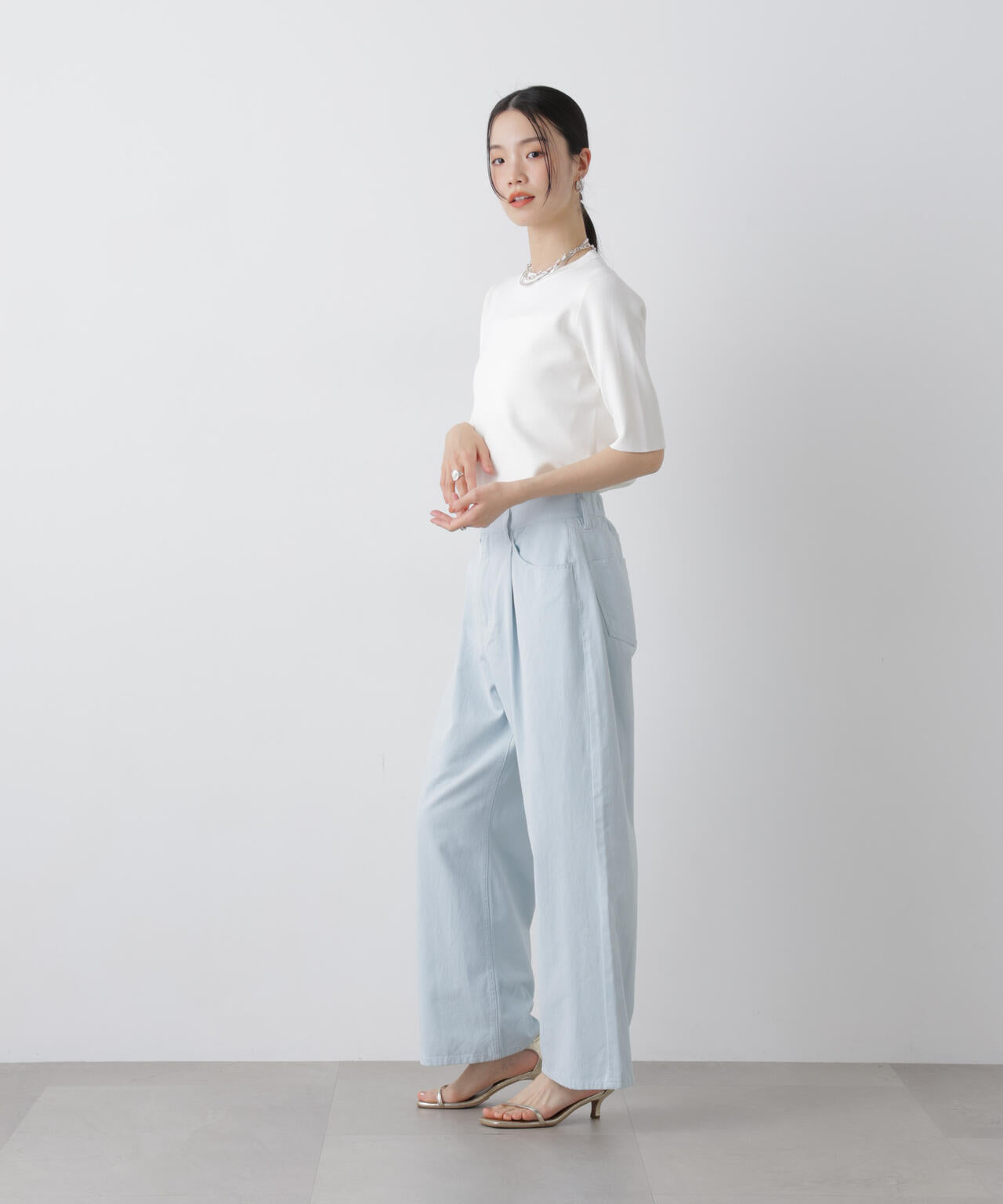 洗濯機洗い可UVカット接触冷感半袖ニット 6736122313