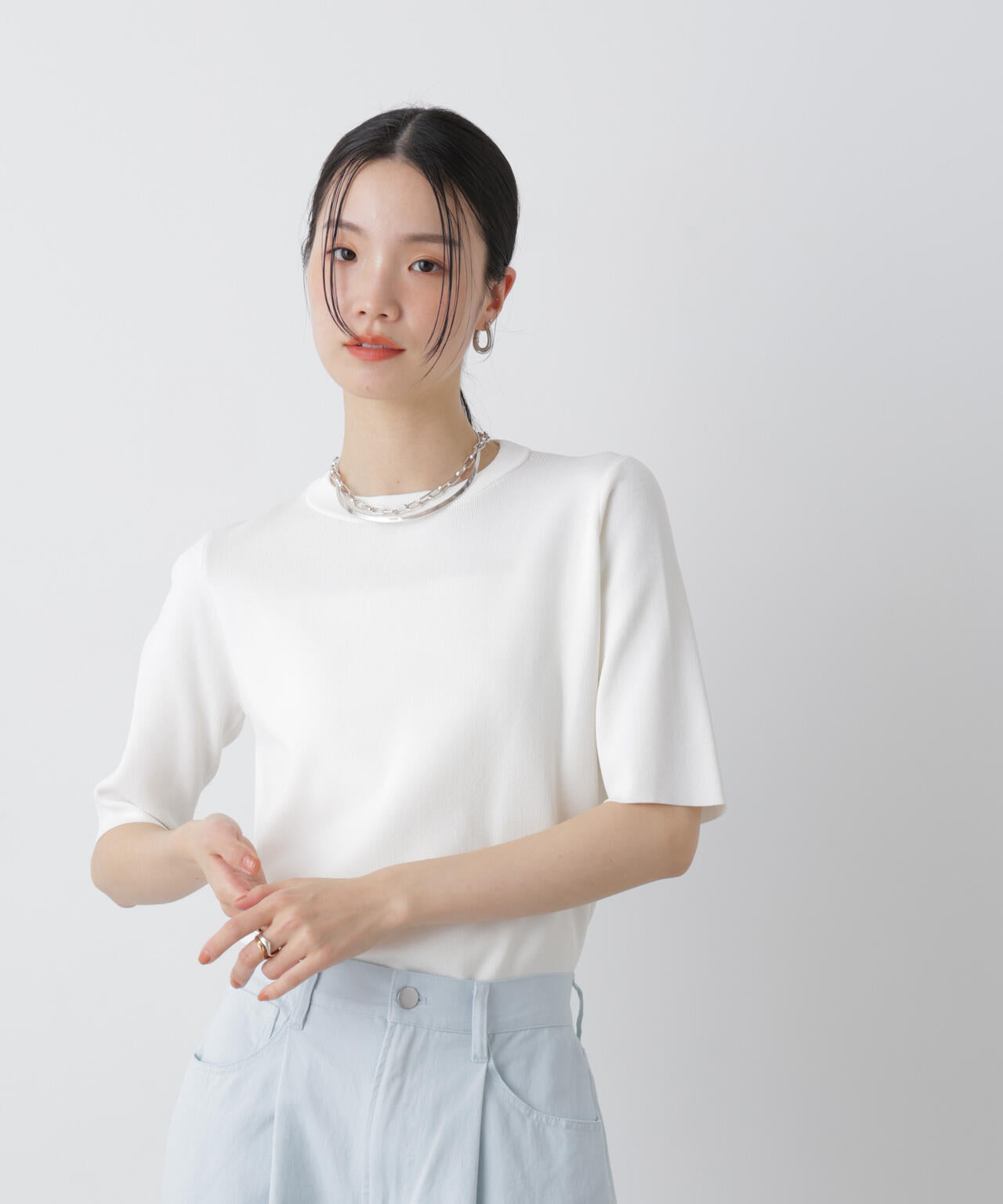 洗濯機洗い可UVカット接触冷感半袖ニット 6736122313