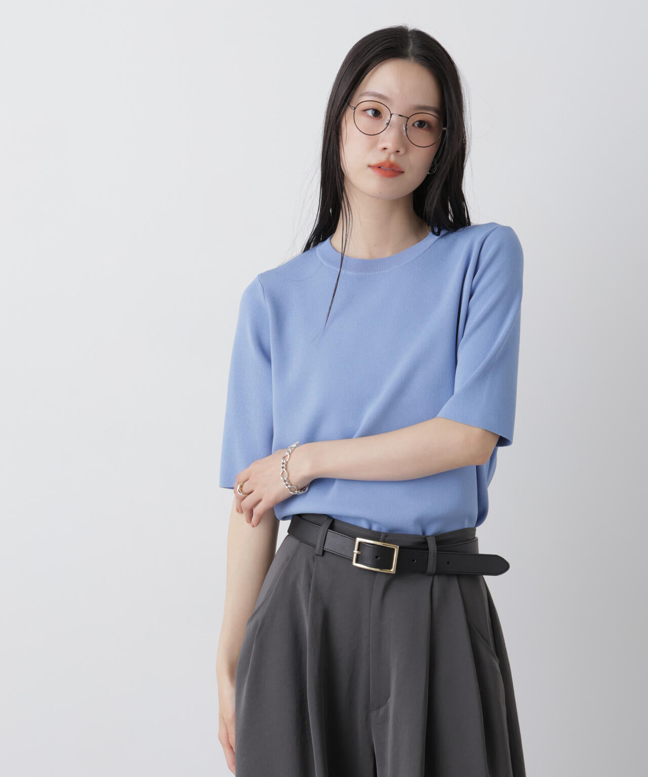 洗濯機洗い可UVカット接触冷感半袖ニット 6736122313