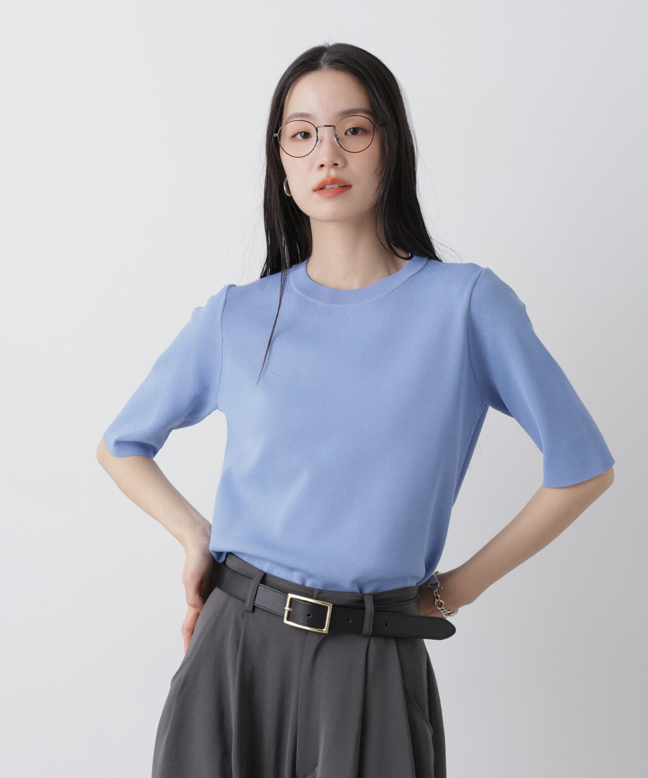 洗濯機洗い可UVカット接触冷感半袖ニット 6736122313