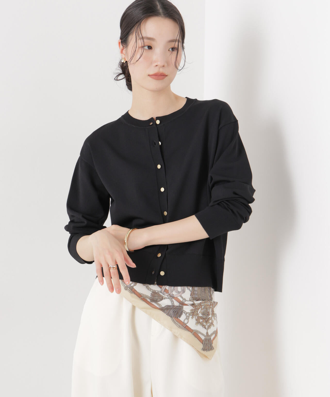 洗濯機洗い可UVカット接触冷感金ボタンクルーカーディガン 6736122316