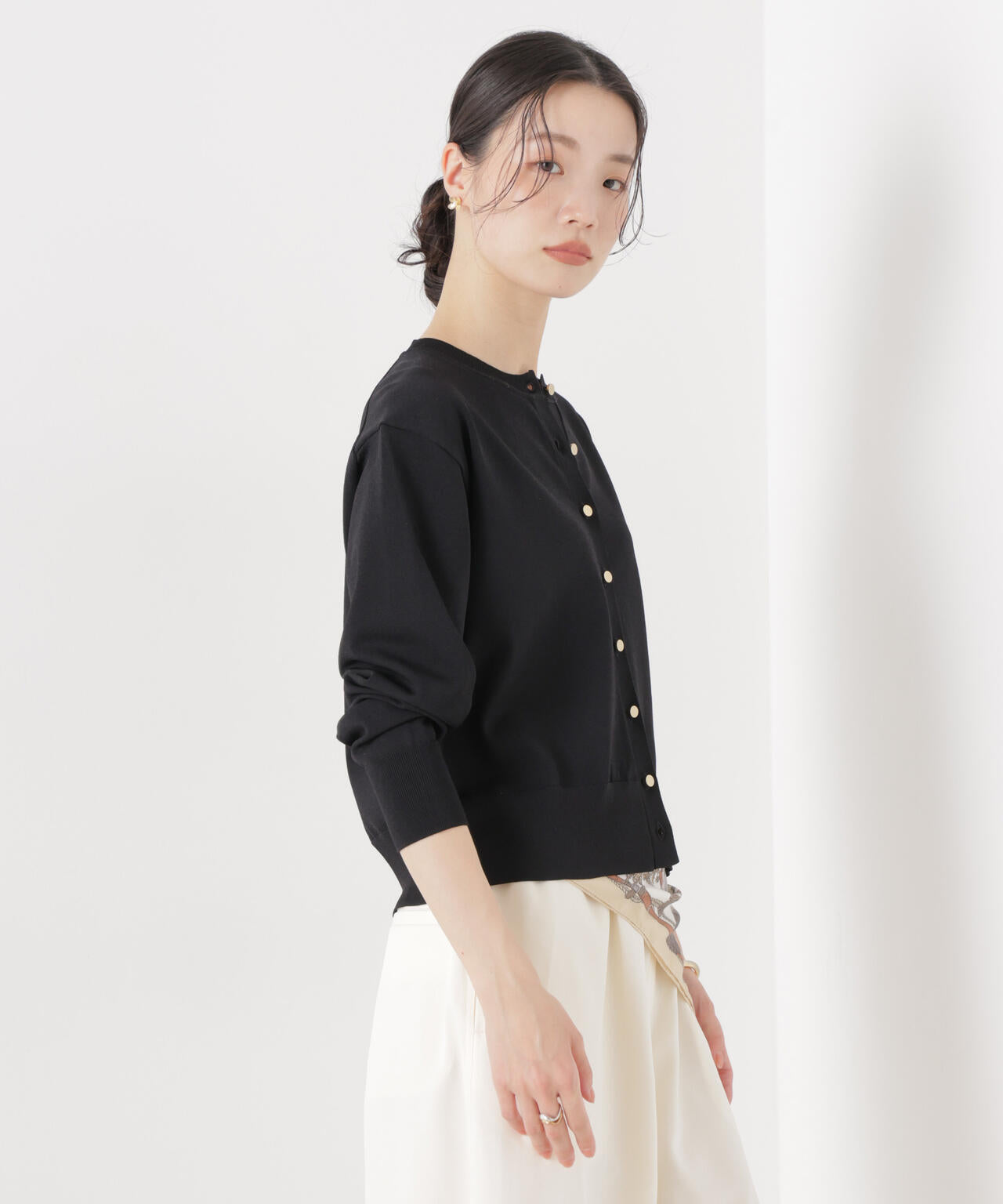 洗濯機洗い可UVカット接触冷感金ボタンクルーカーディガン 6736122316