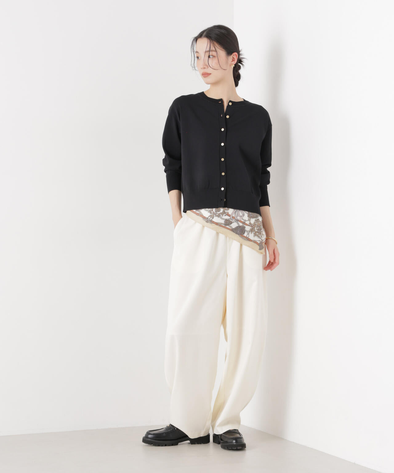 洗濯機洗い可UVカット接触冷感金ボタンクルーカーディガン 6736122316