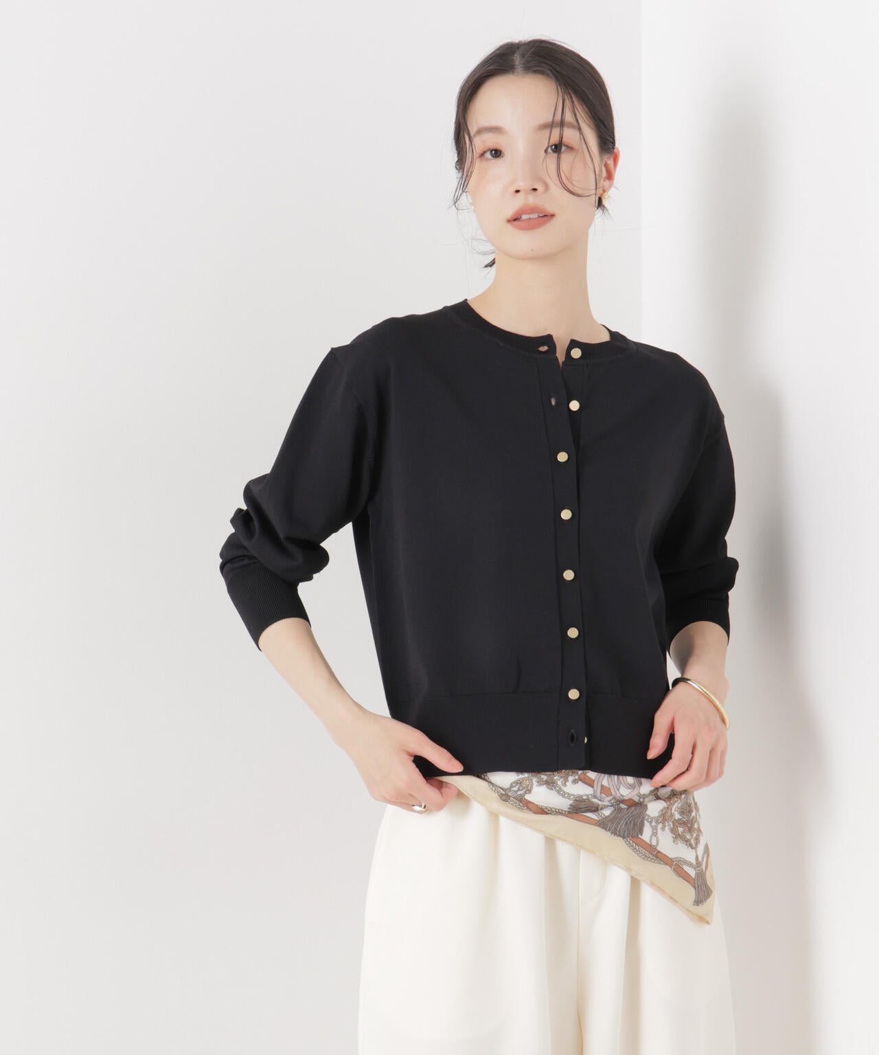 洗濯機洗い可UVカット接触冷感金ボタンクルーカーディガン 6736122316