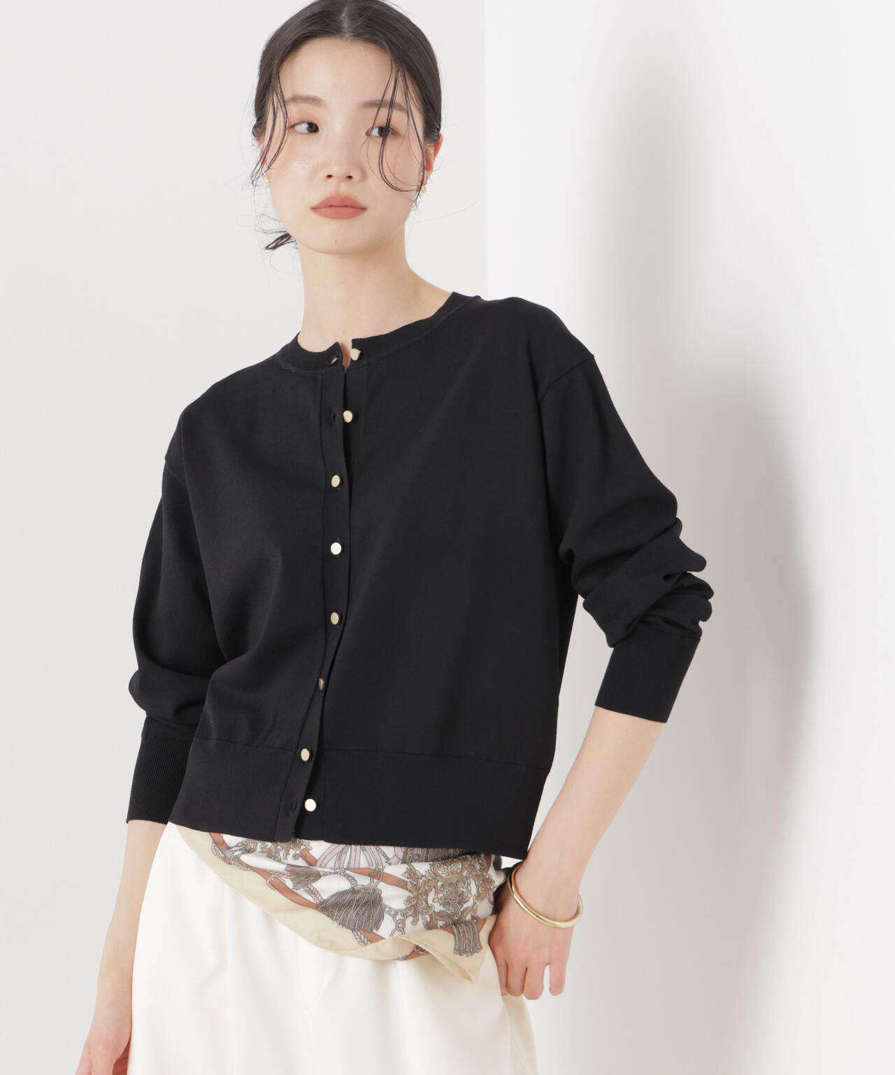 洗濯機洗い可UVカット接触冷感金ボタンクルーカーディガン 6736122316