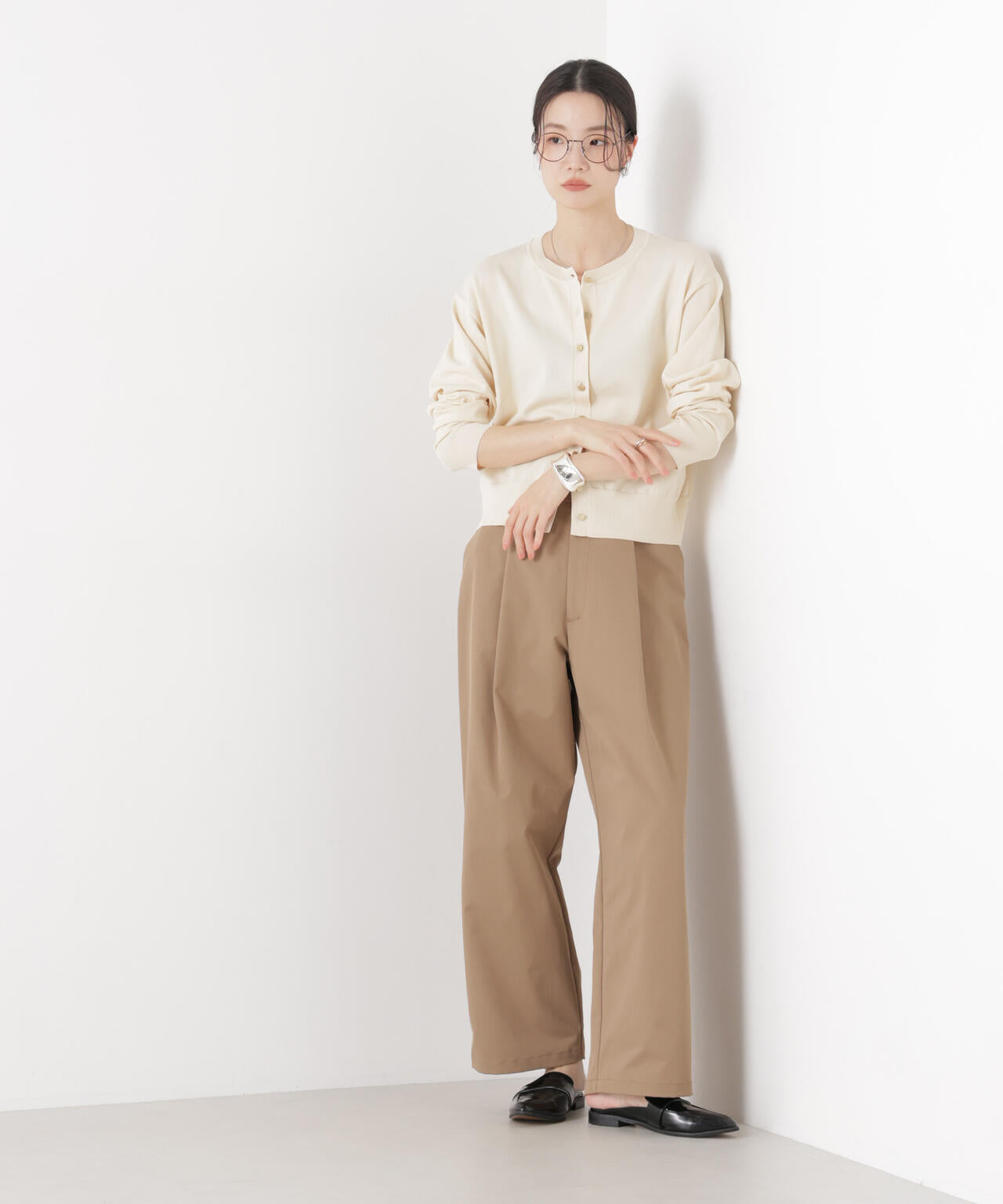 洗濯機洗い可UVカット接触冷感金ボタンクルーカーディガン 6736122316