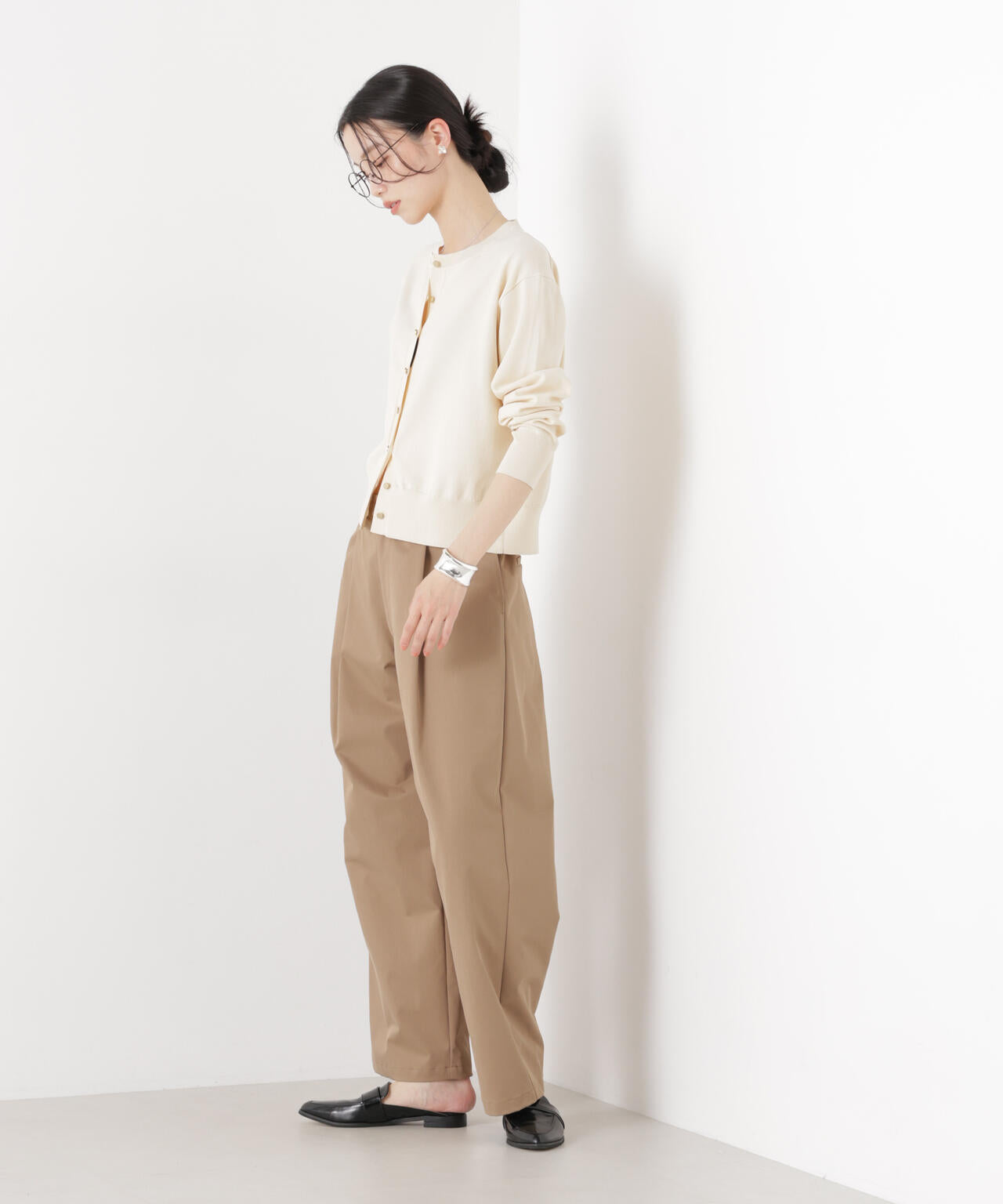 洗濯機洗い可UVカット接触冷感金ボタンクルーカーディガン 6736122316