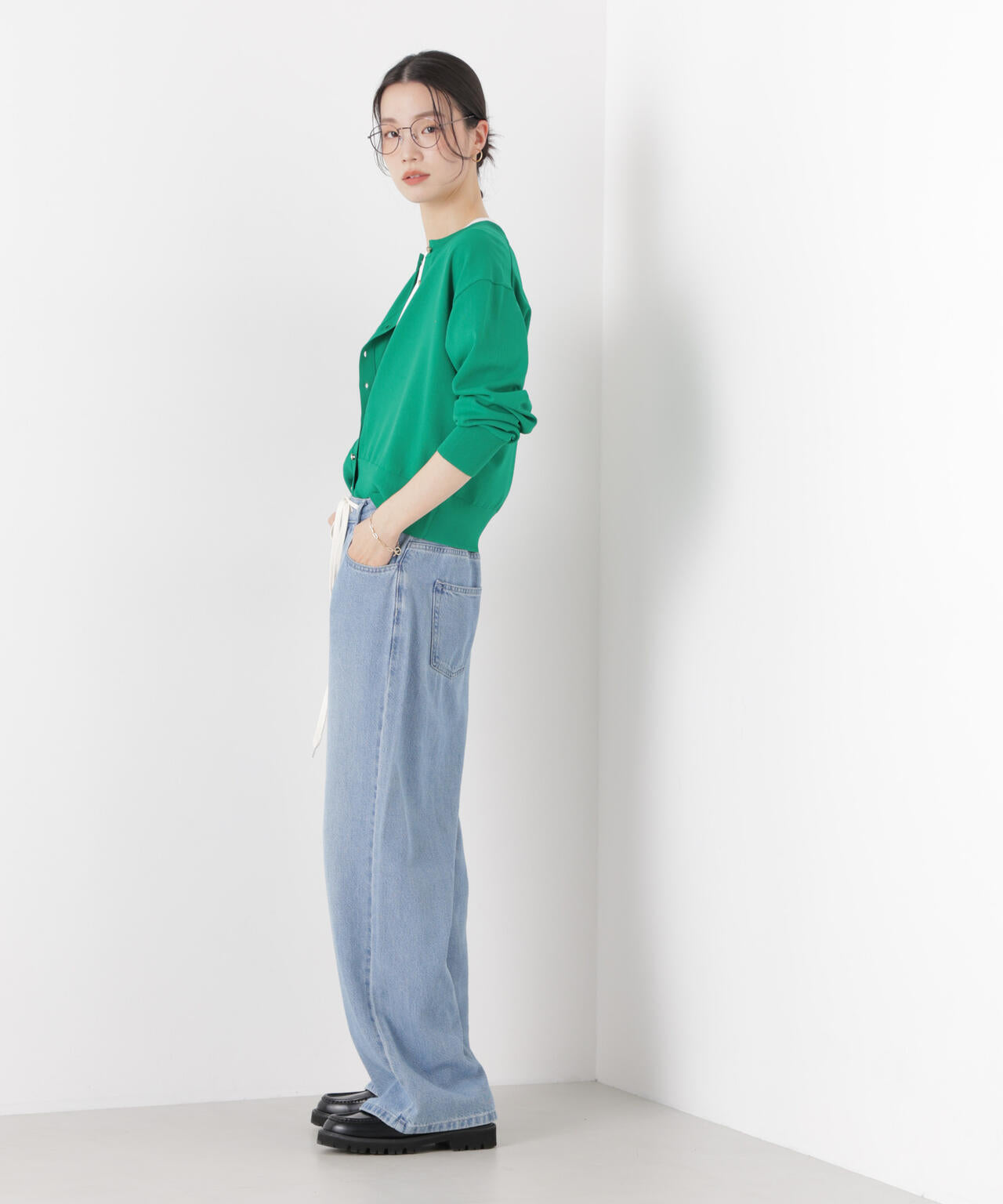 洗濯機洗い可UVカット接触冷感金ボタンクルーカーディガン 6736122316