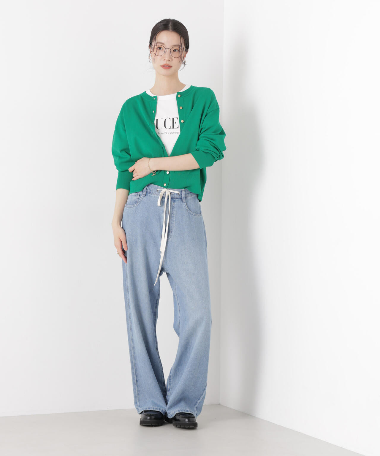 洗濯機洗い可UVカット接触冷感金ボタンクルーカーディガン 6736122316