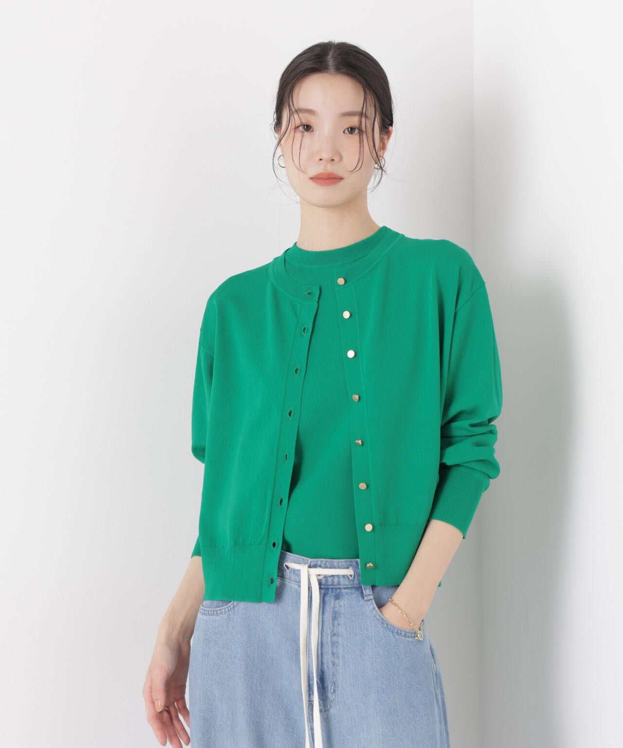 洗濯機洗い可UVカット接触冷感金ボタンクルーカーディガン 6736122316