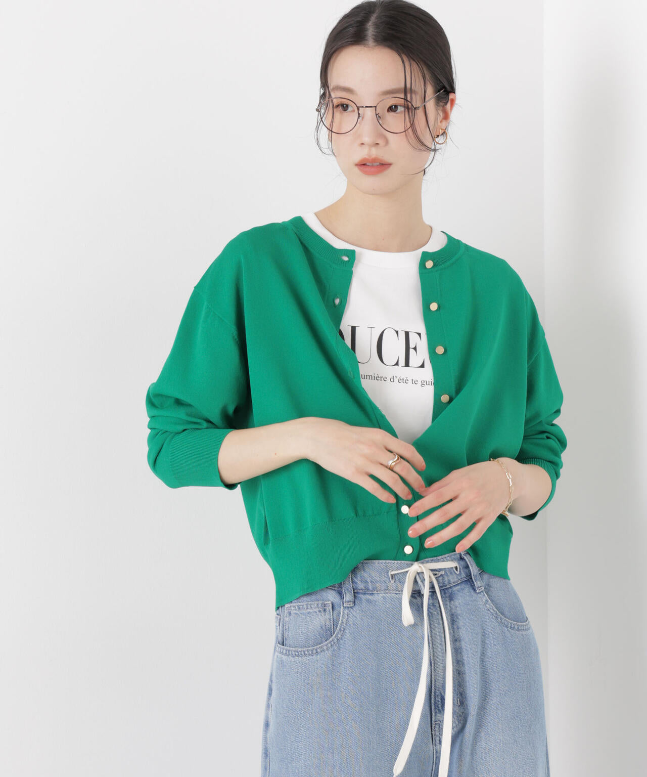 洗濯機洗い可UVカット接触冷感金ボタンクルーカーディガン 6736122316