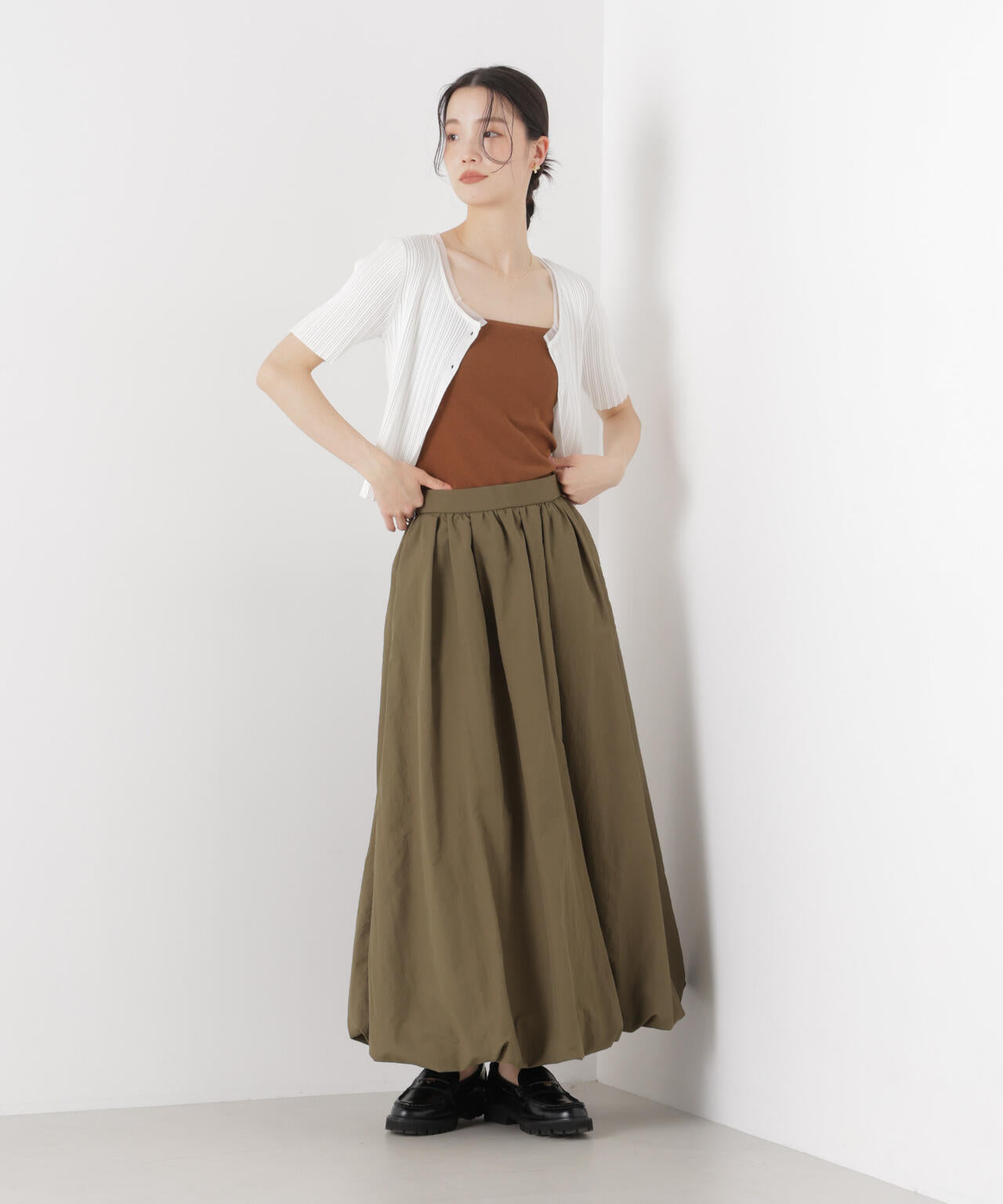 チュールコンビ半袖リブカーディガン 6736122321