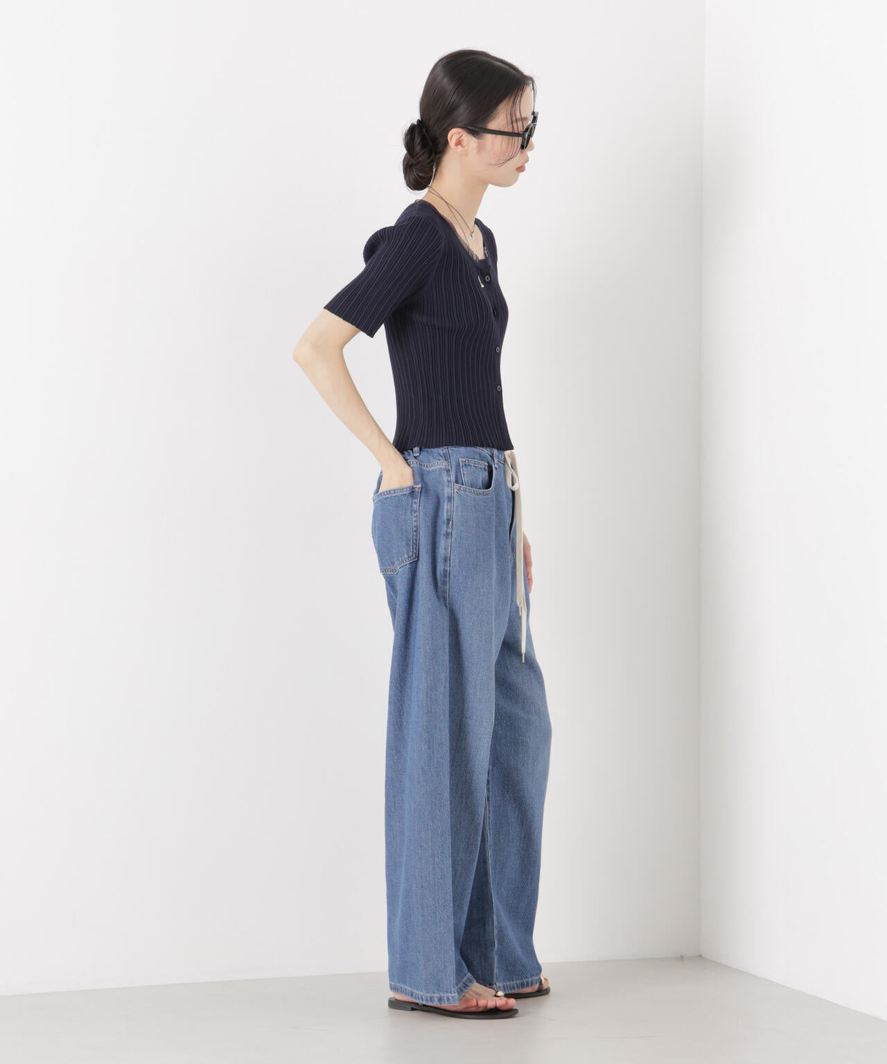 チュールコンビ半袖リブカーディガン 6736122321