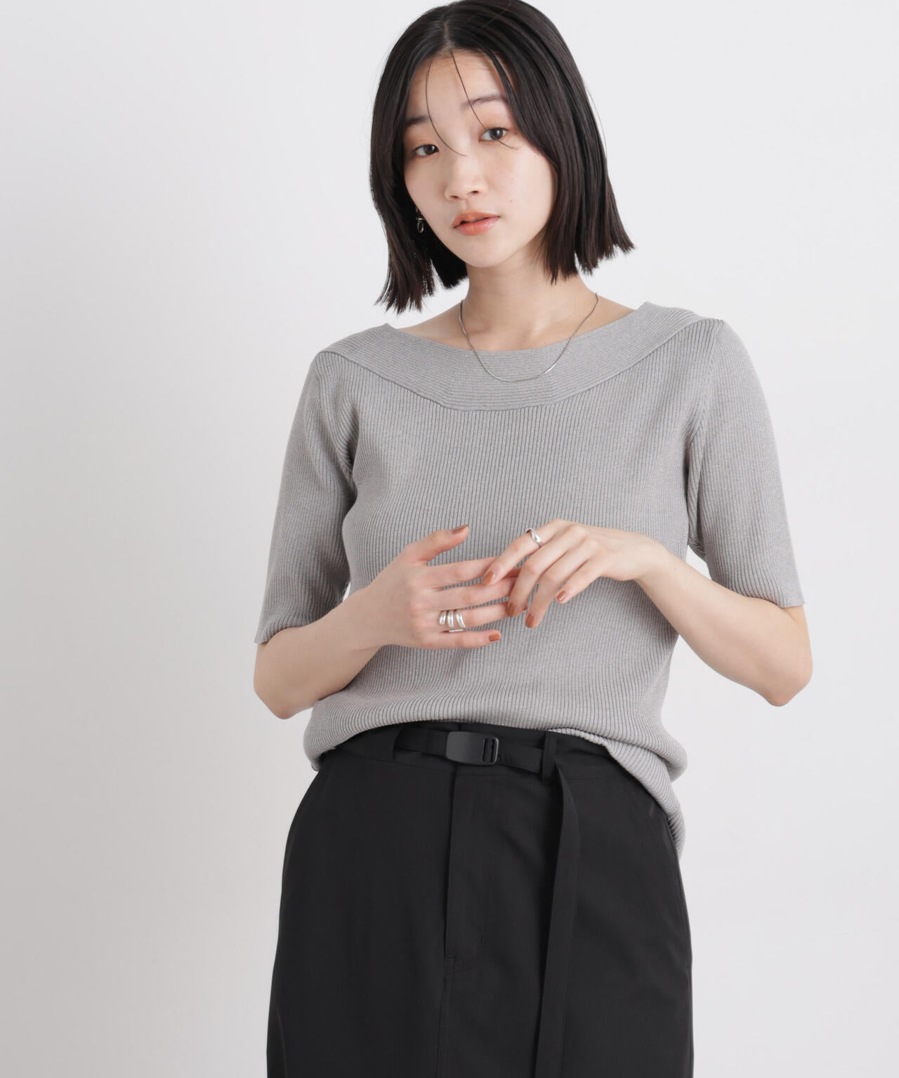 前後2wayボート&アシメネックリブニットトップス 6736122325