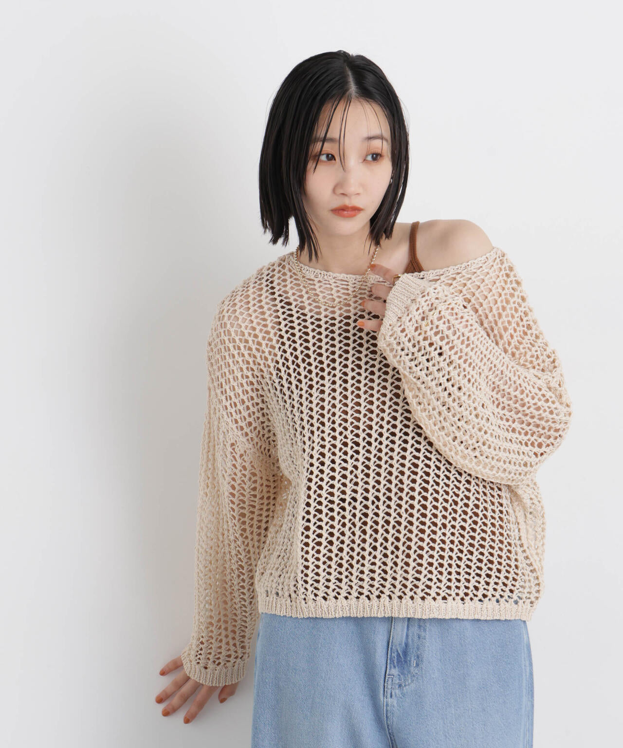 ワイドシルエットメッシュニットプルオーバー 6736122326
