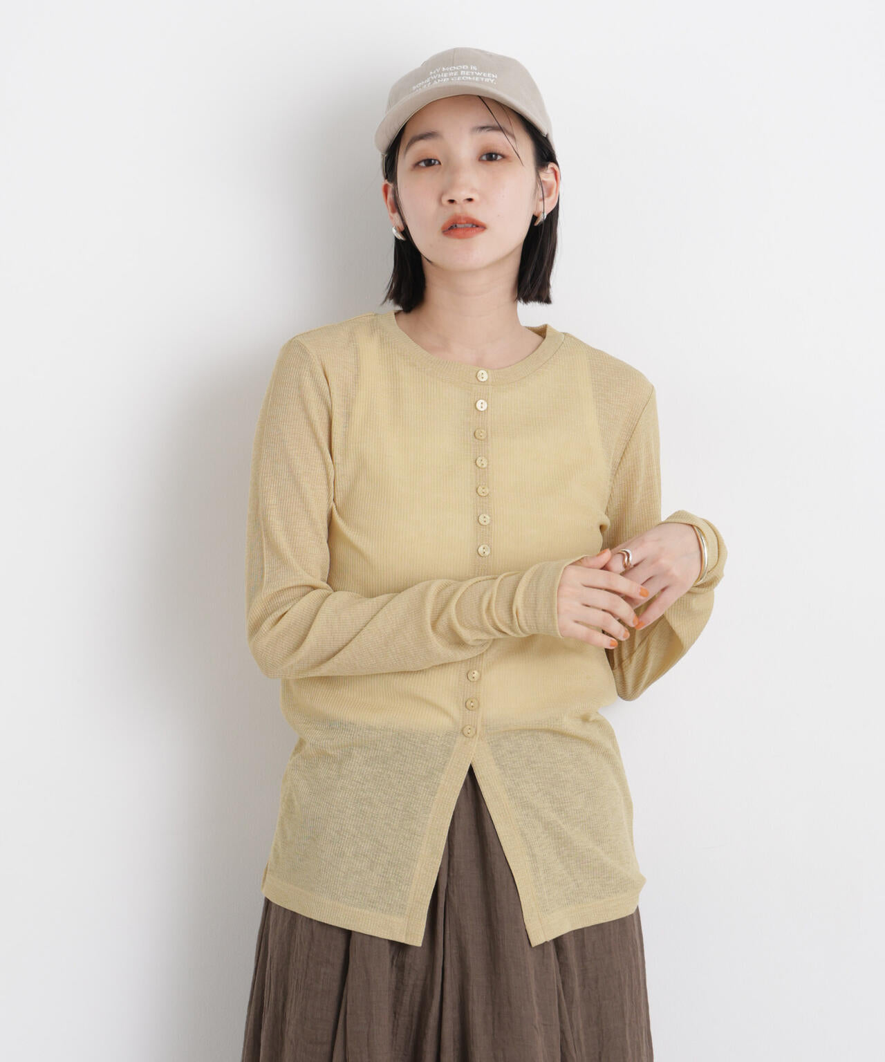 シアーリブカットソー多ボタンデザイントップス 6736123309