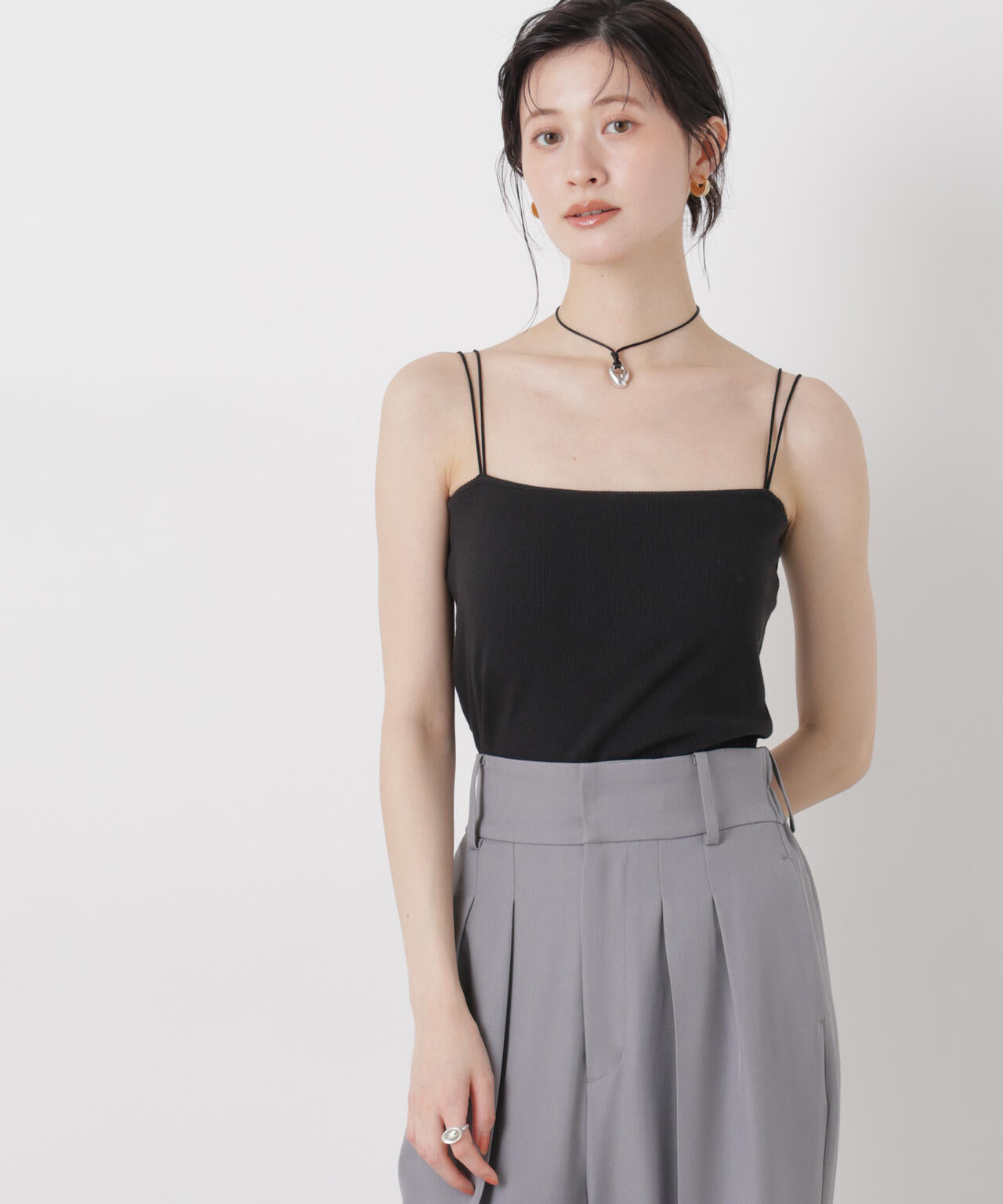 抗菌防臭リブカップ付きダブルストラップキャミソール 6736124307