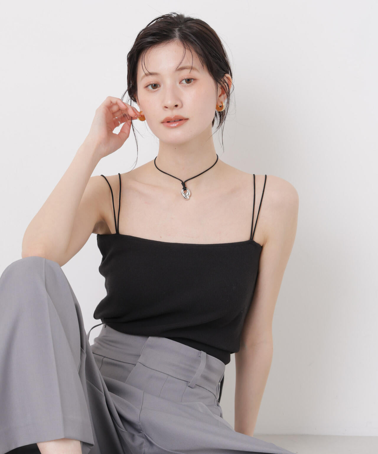 抗菌防臭リブカップ付きダブルストラップキャミソール 6736124307