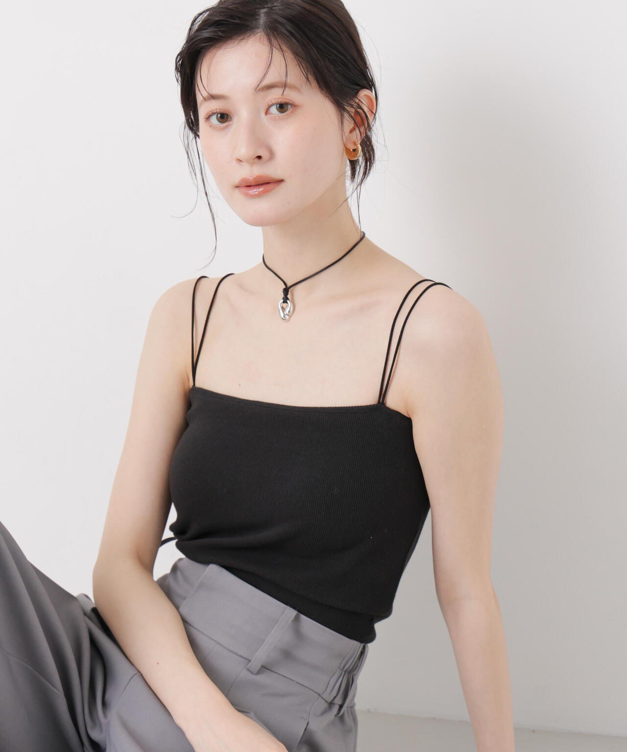 抗菌防臭 リブ カップ付き ダブルストラップ キャミソール