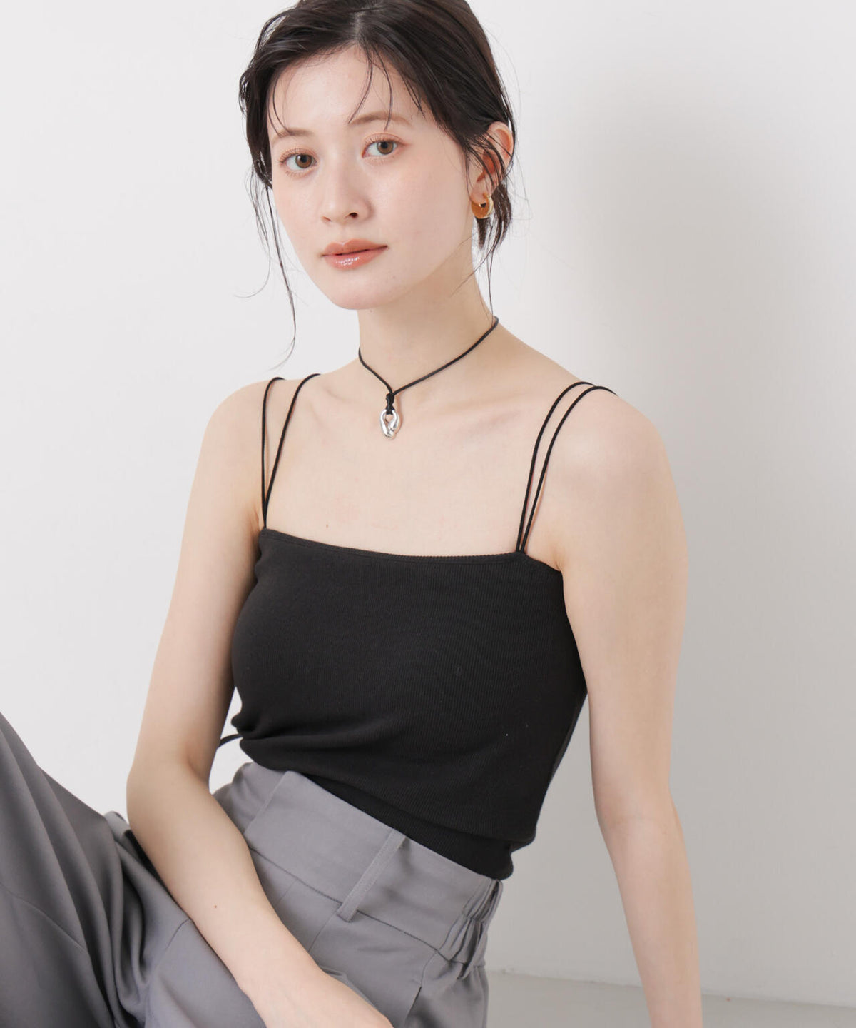 抗菌防臭リブカップ付きダブルストラップキャミソール 6736124307