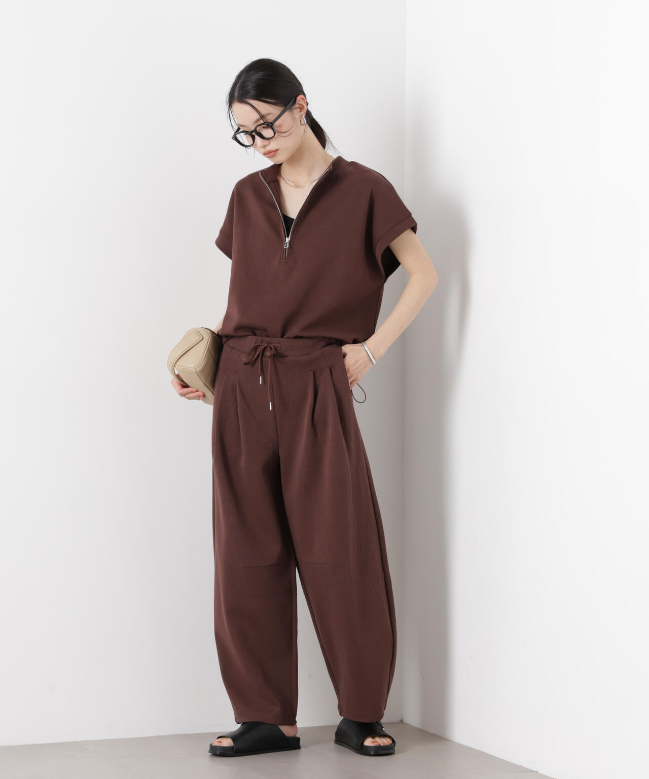 接触冷感ダンボールカットハーフジップトップス(セットアップ可) 6736124314