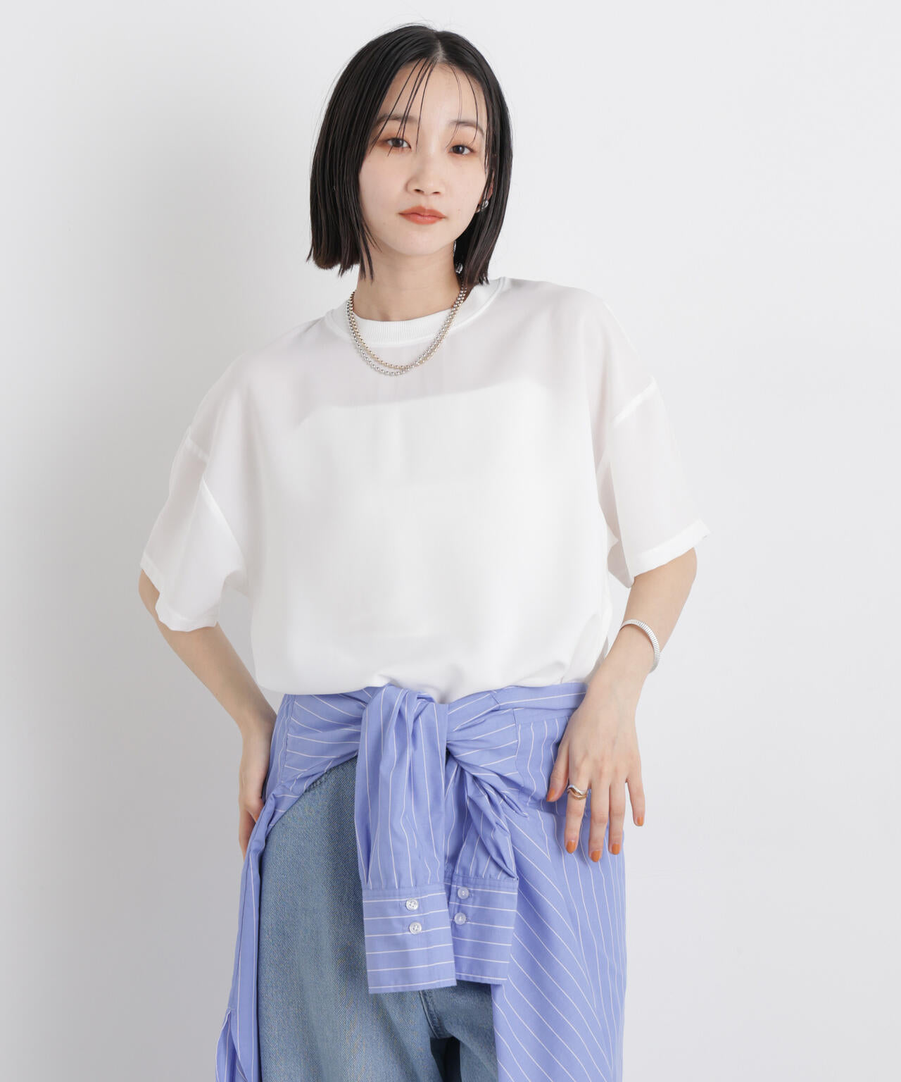 美品✨ドゥロワー 定番 ロゴ刺繍 ヘムラウンド クルーネック
