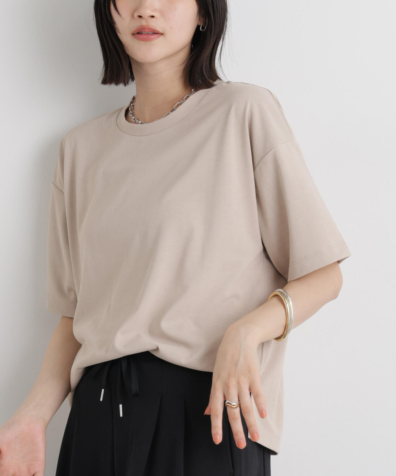汗隠糸加工&多彩機能カットソー素材 クルーネックトップス 6736124320