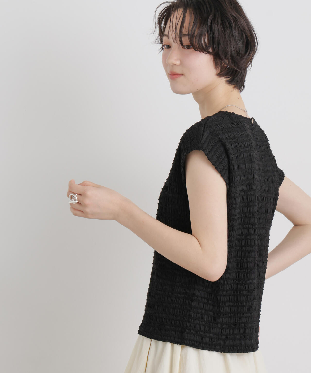 カットジャガードフレンチスリーブトップス(セットアップ可) 6736124323