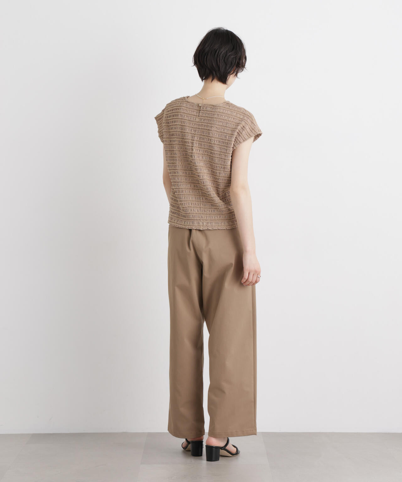 カットジャガードフレンチスリーブトップス(セットアップ可) 6736124323