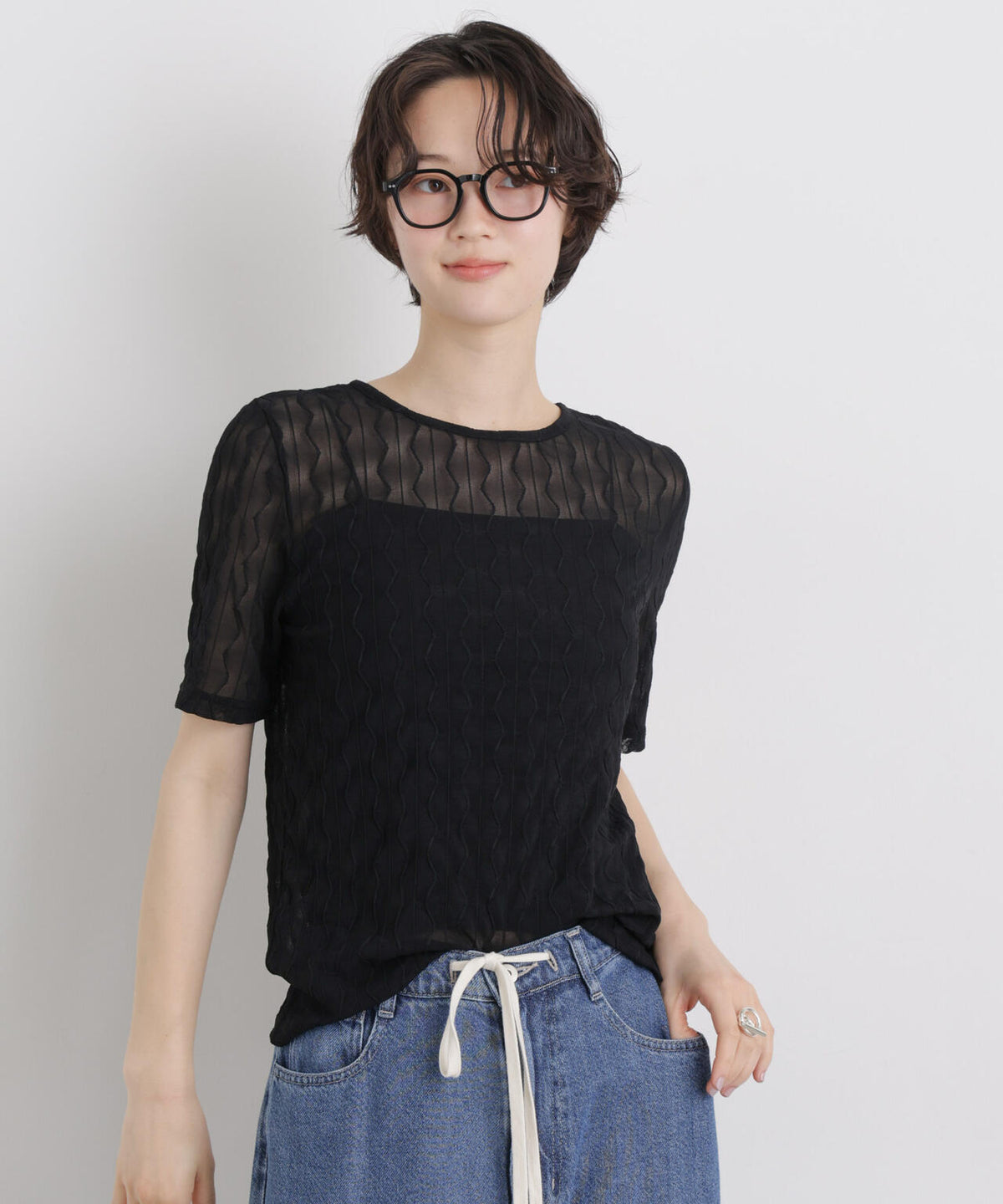シアーカットクルーネックトップス 6736124324
