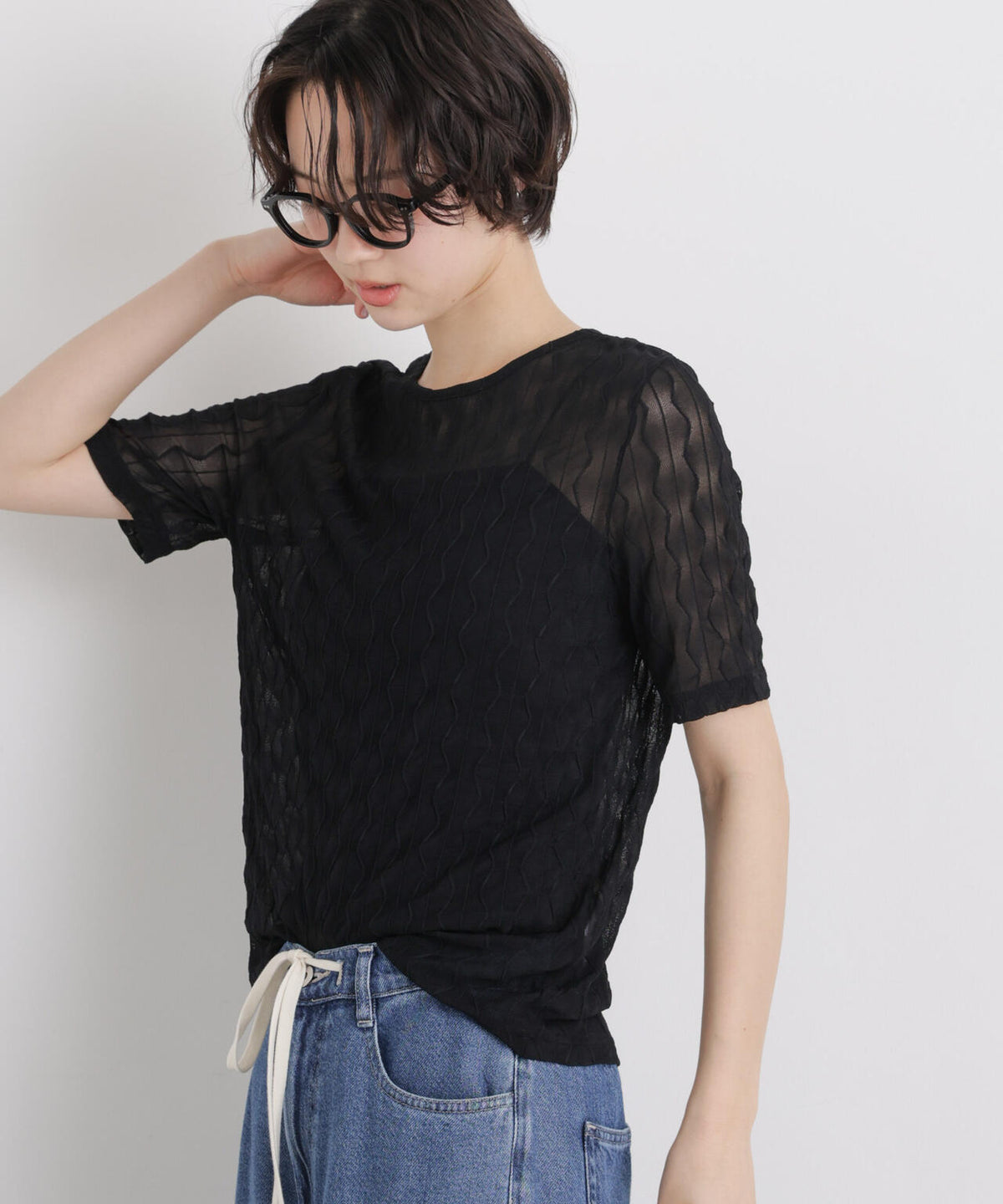 シアーカットクルーネックトップス 6736124324