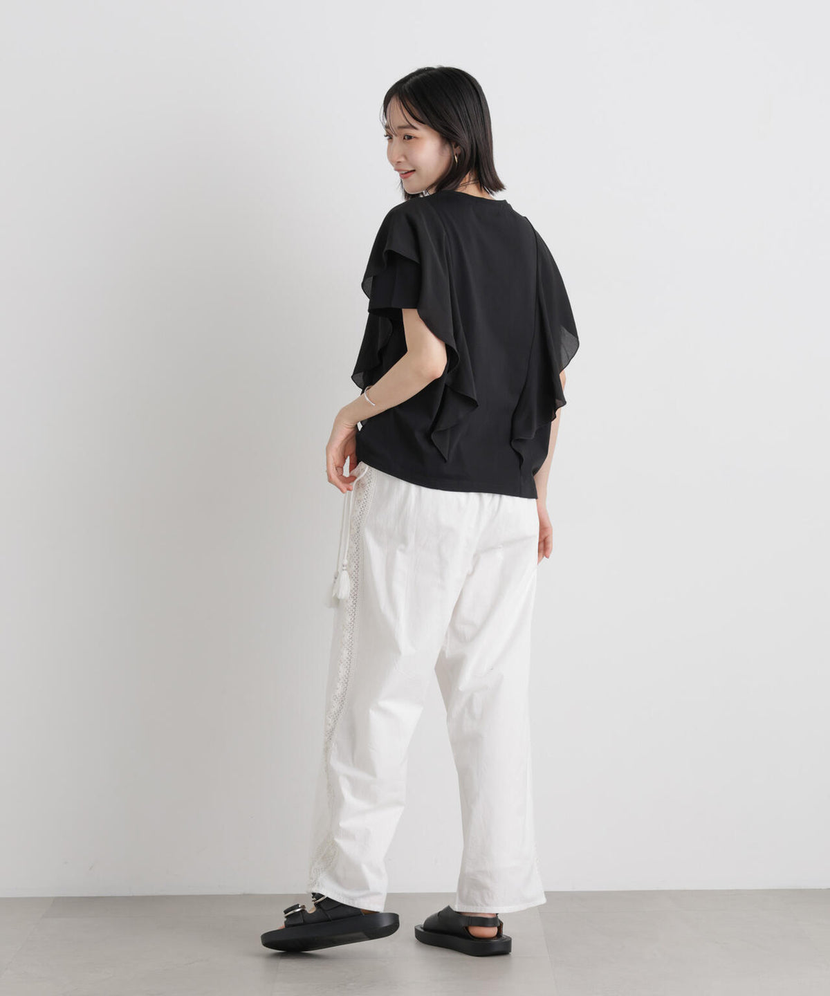 ラッフル異素材コンビカットトップス接触冷感&UVカット機能付 6736124325
