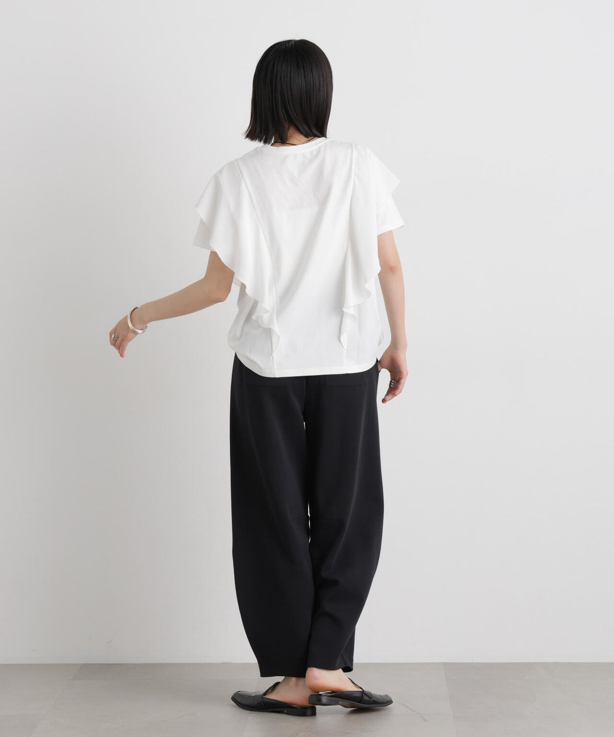 ラッフル異素材コンビカットトップス接触冷感&UVカット機能付 6736124325