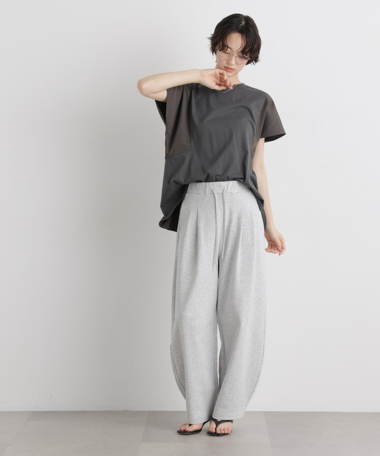 タフタコンビバックギャザーデザインカットトップス 6736124326