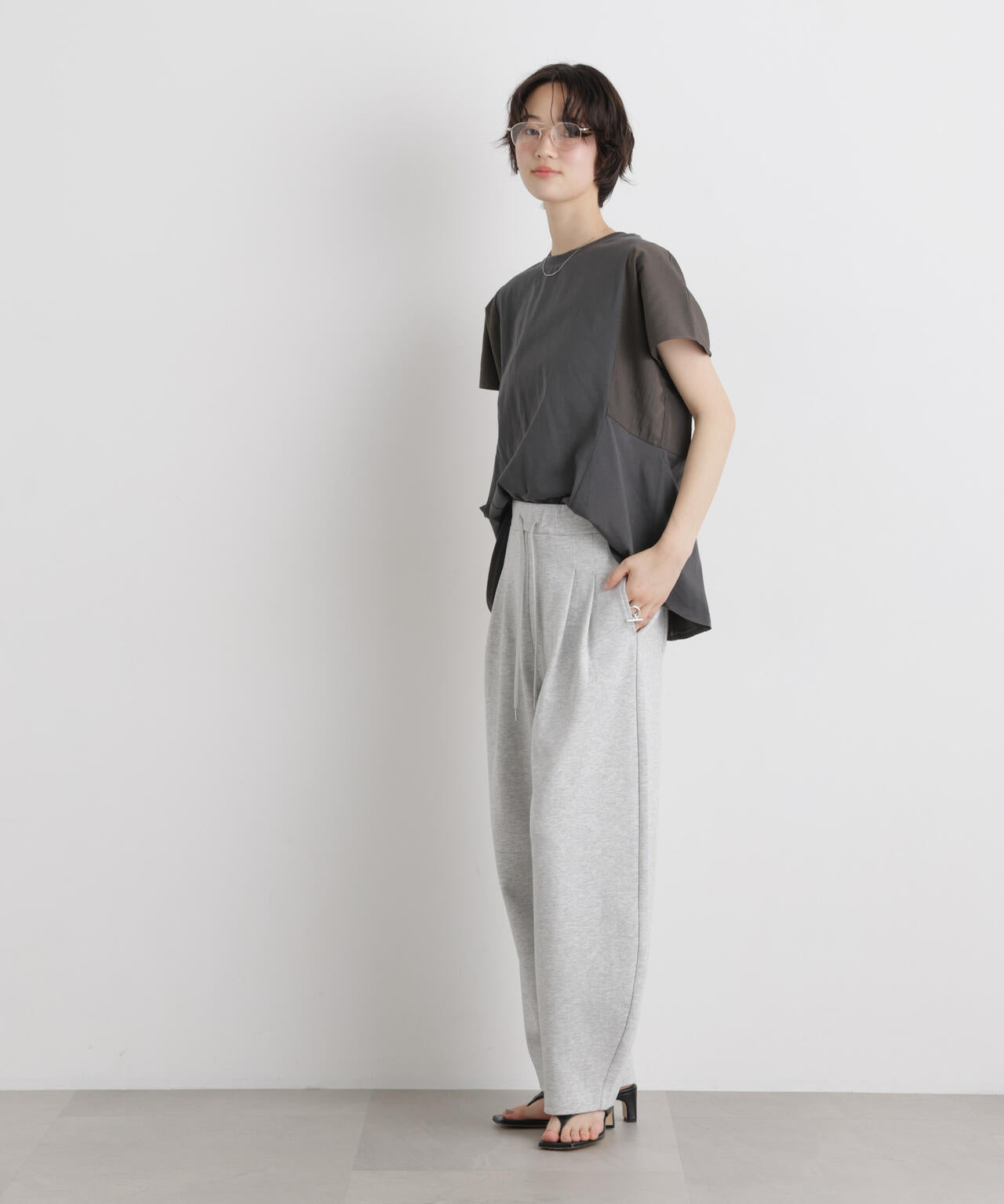 タフタコンビバックギャザーデザインカットトップス 6736124326