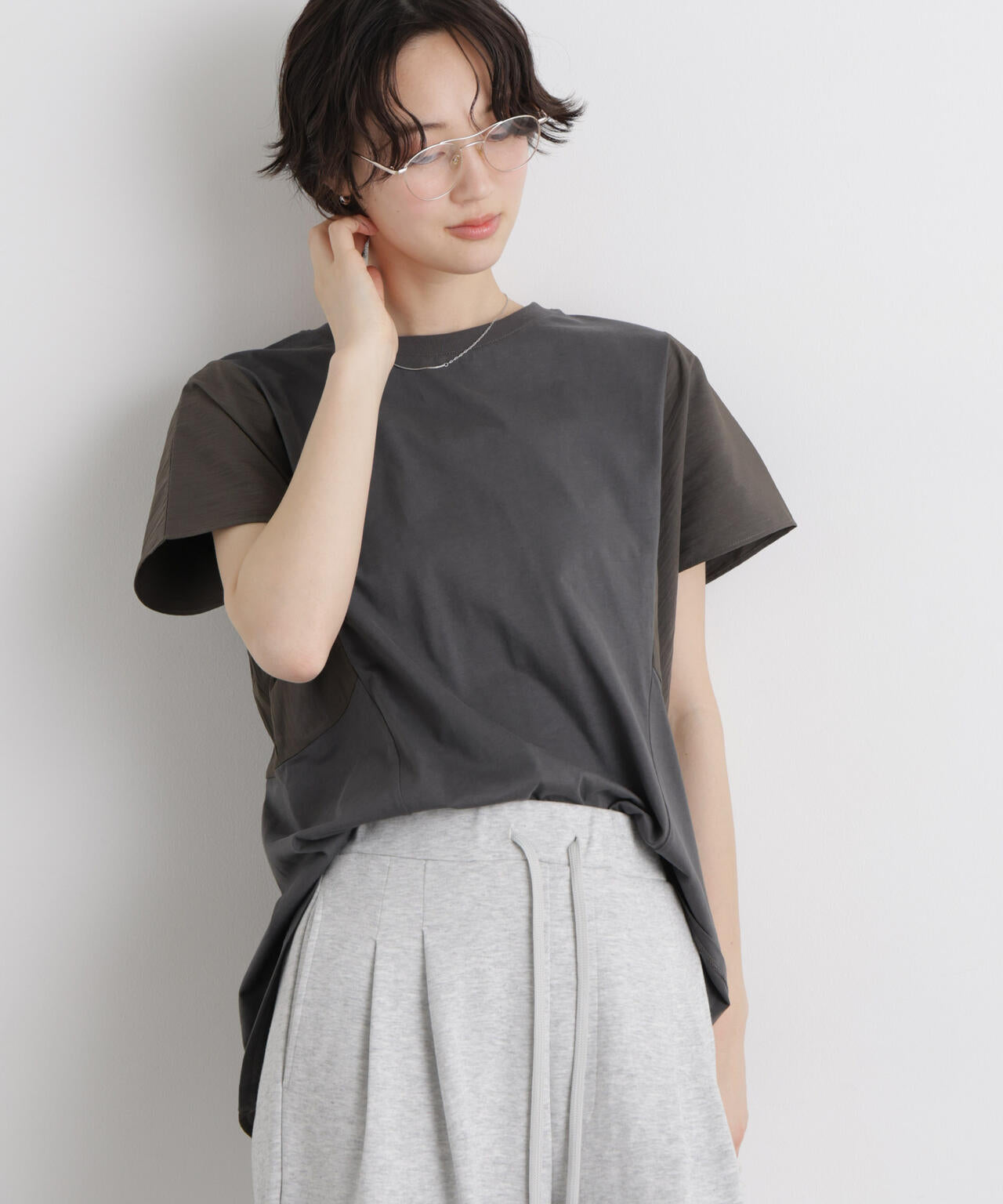 タフタコンビバックギャザーデザインカットトップス 6736124326