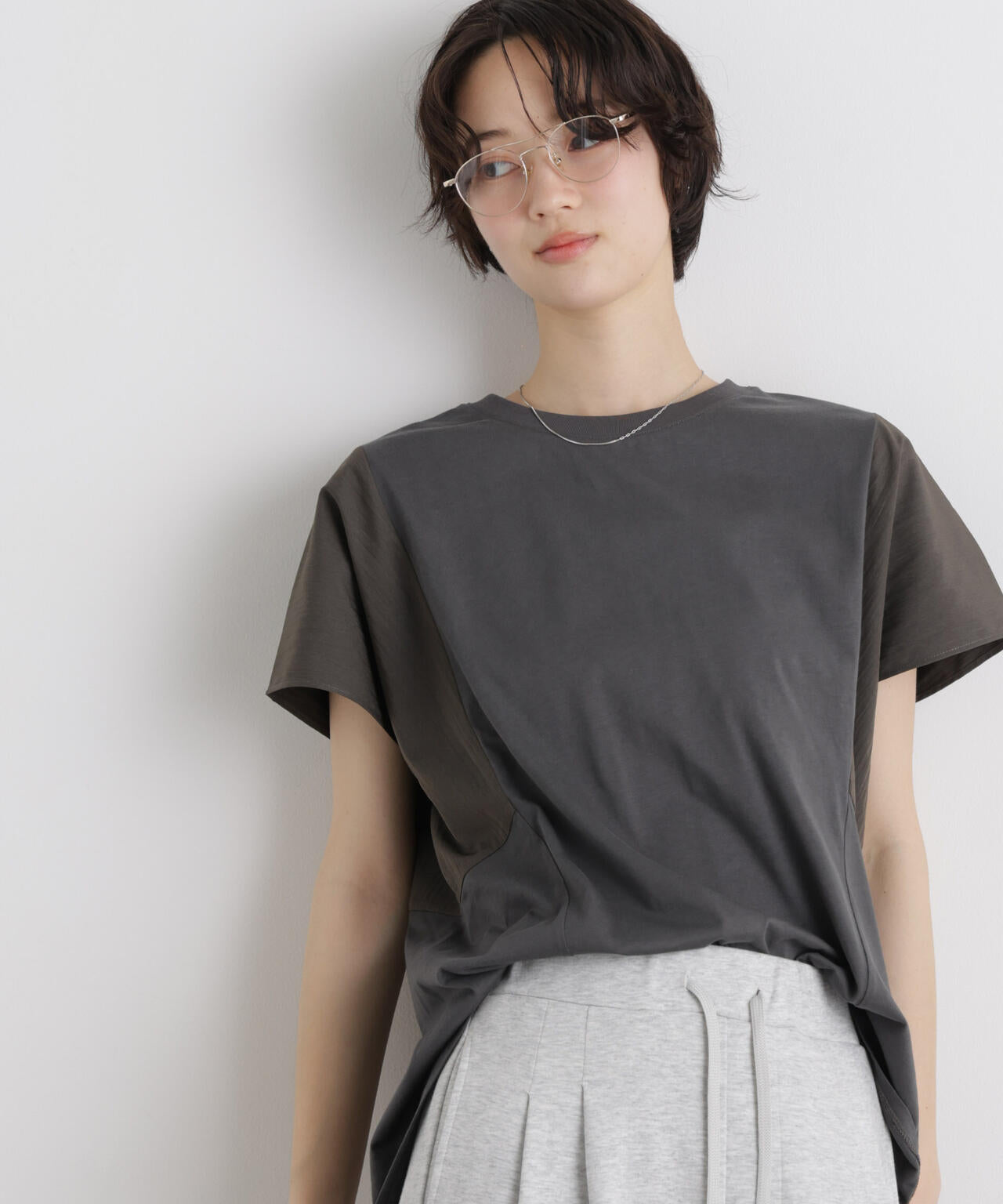 タフタコンビバックギャザーデザインカットトップス 6736124326