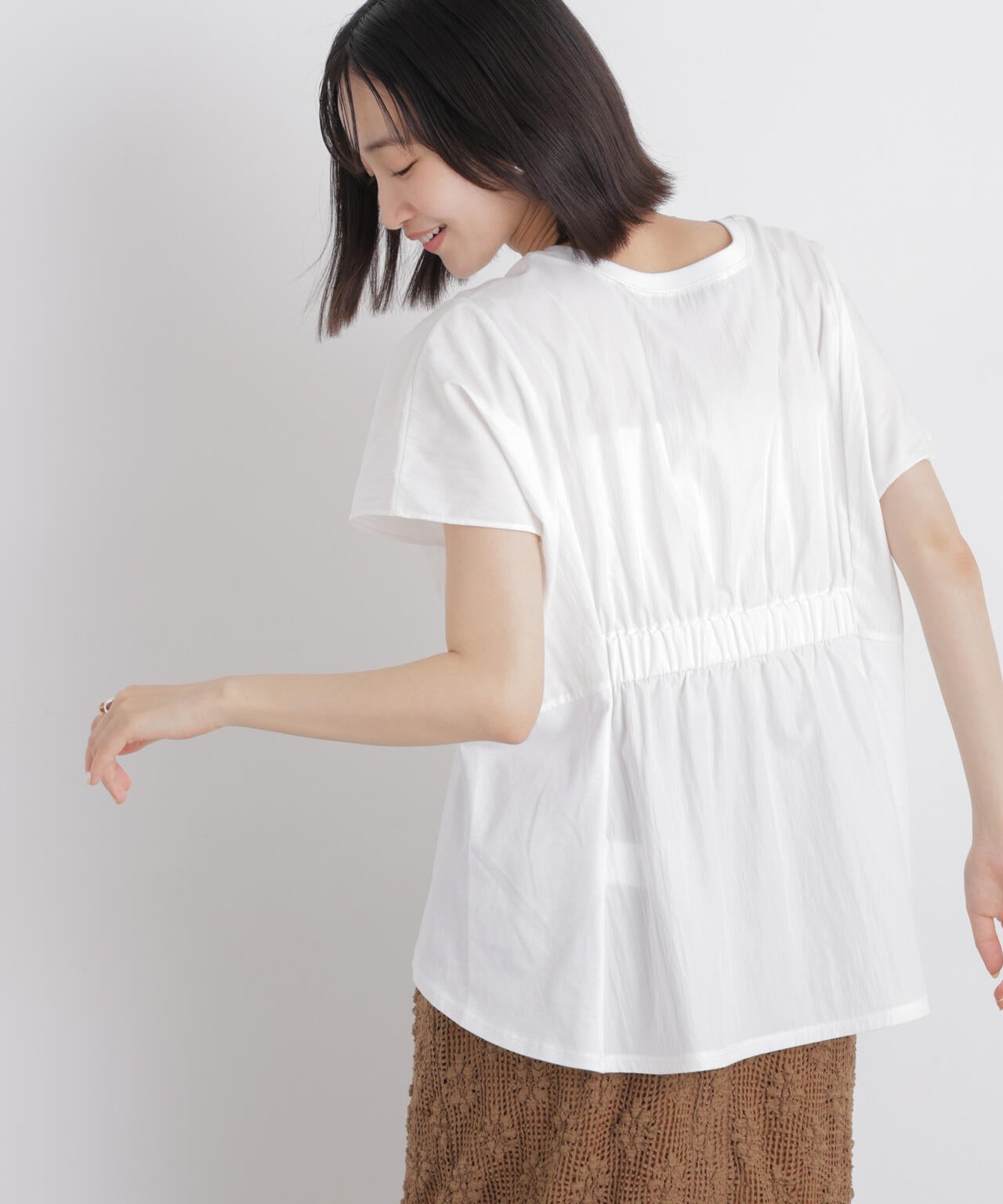タフタコンビバックギャザーデザインカットトップス 6736124326