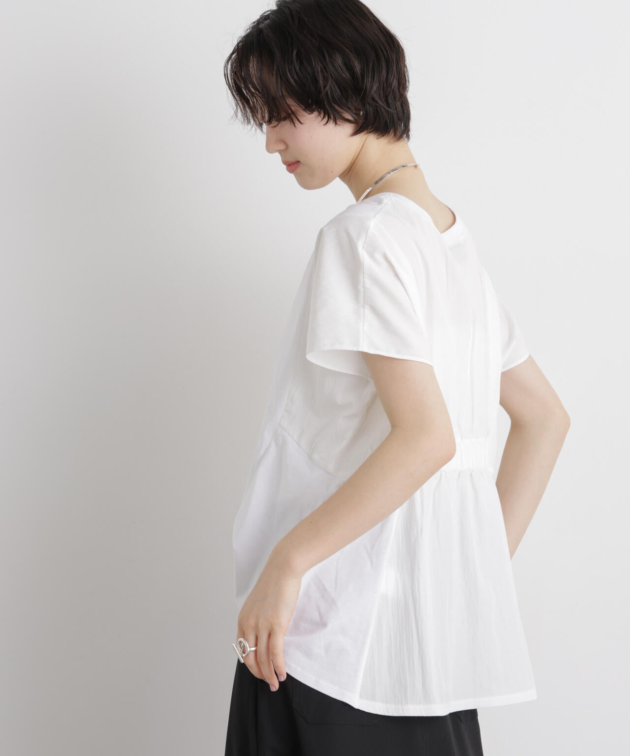 タフタコンビバックギャザーデザインカットトップス 6736124326