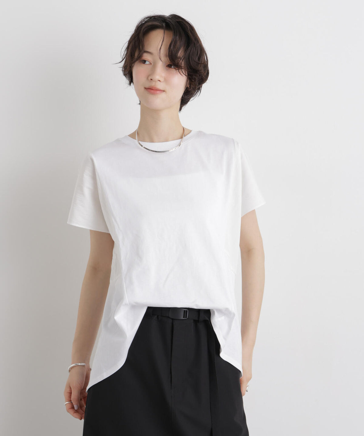 タフタコンビバックギャザーデザインカットトップス 6736124326