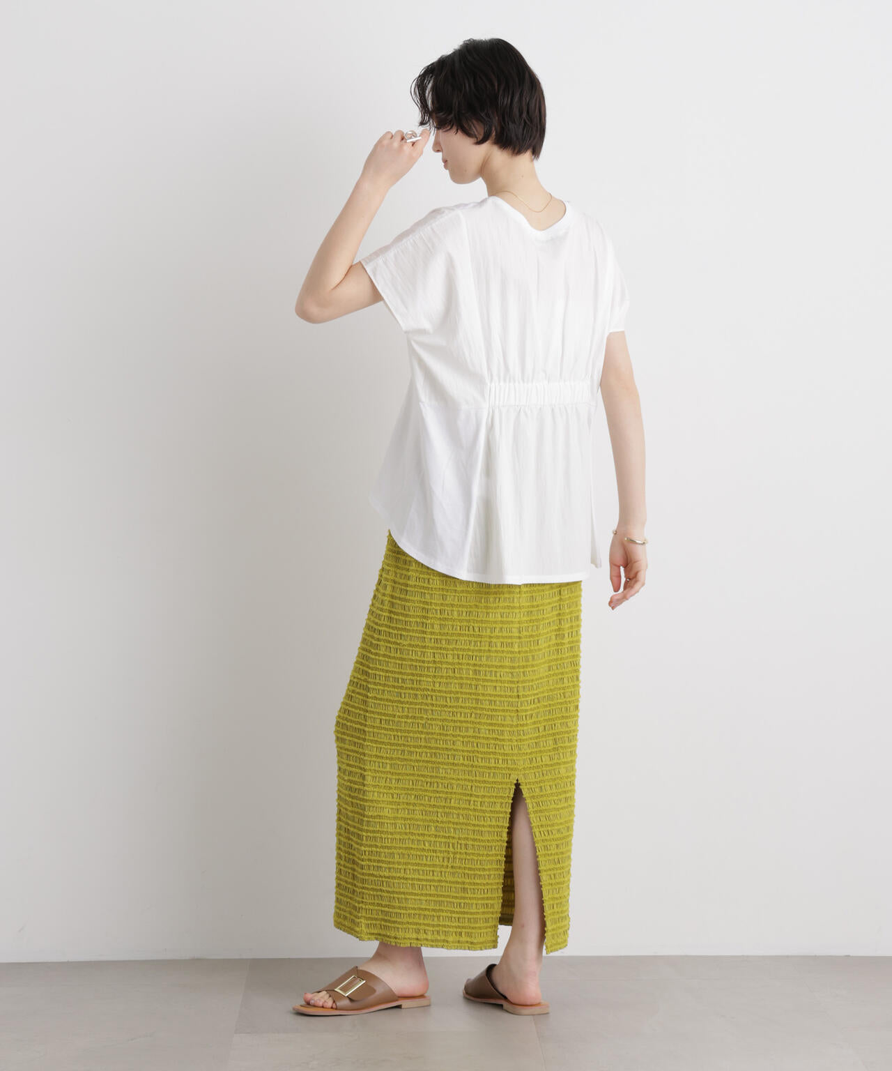 タフタコンビバックギャザーデザインカットトップス 6736124326
