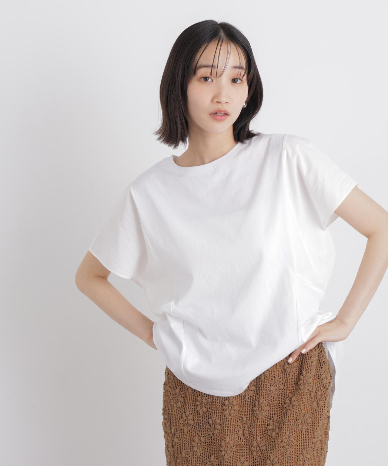 タフタコンビバックギャザーデザインカットトップス 6736124326