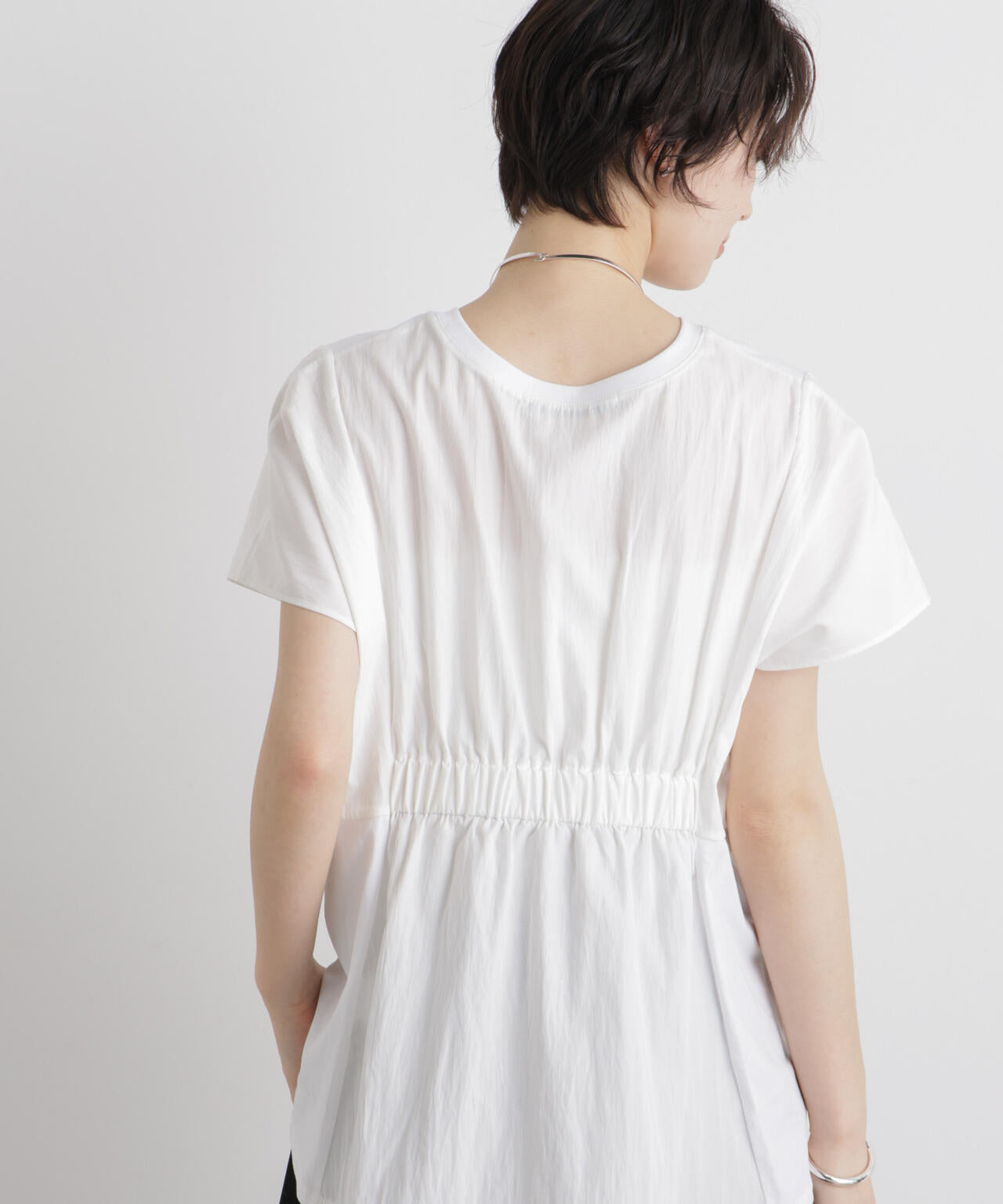 タフタコンビバックギャザーデザインカットトップス 6736124326