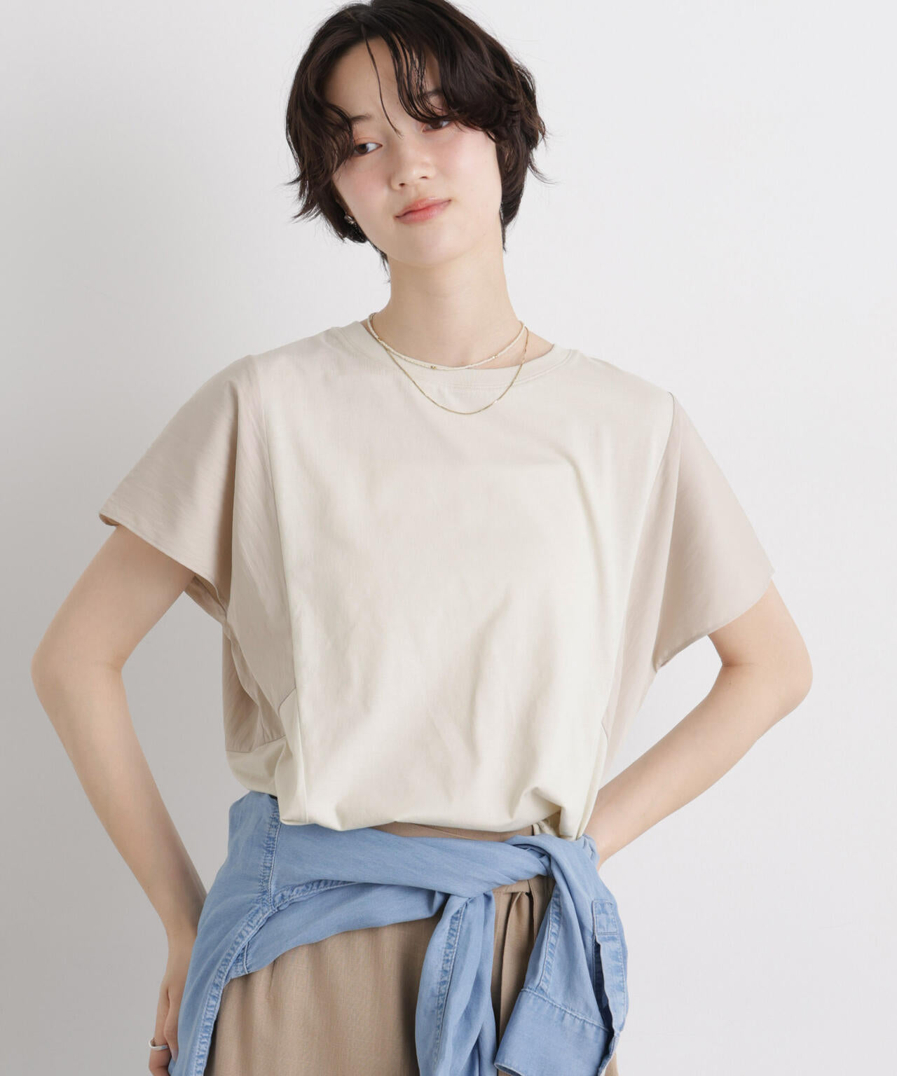 タフタコンビバックギャザーデザインカットトップス 6736124326