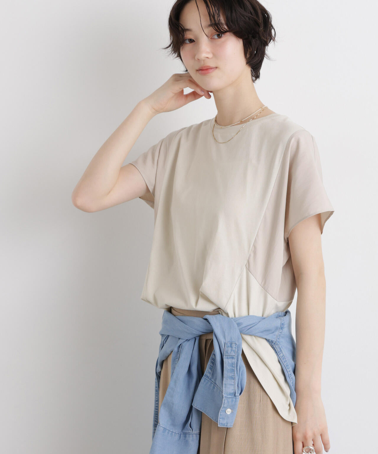 タフタコンビバックギャザーデザインカットトップス 6736124326