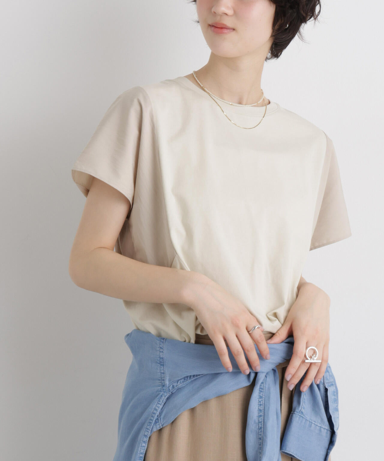 タフタコンビバックギャザーデザインカットトップス 6736124326