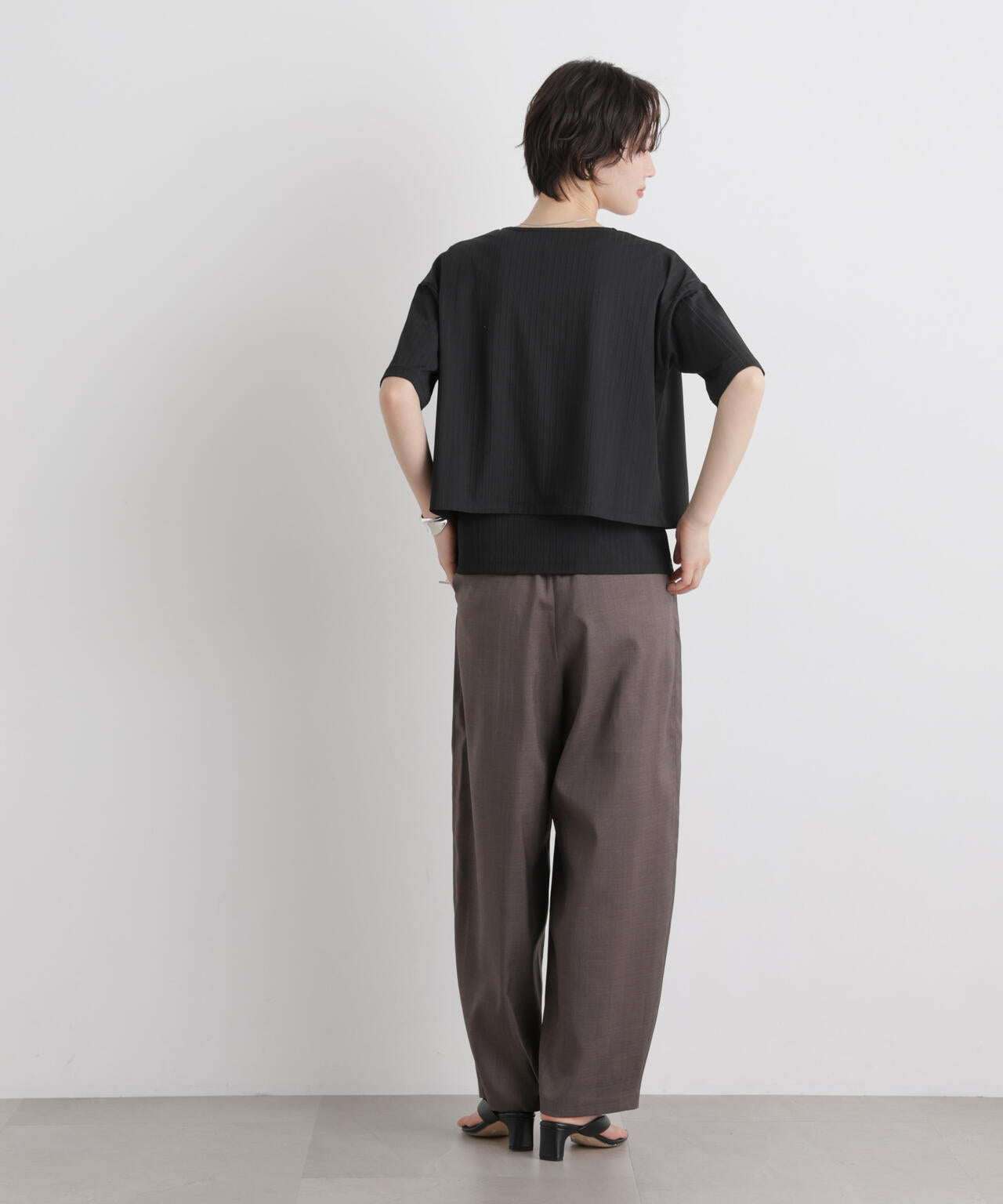 エステルワイドリブ半袖カーディガン&タンクアンサンブルセット(セットアップ可) 6736124329
