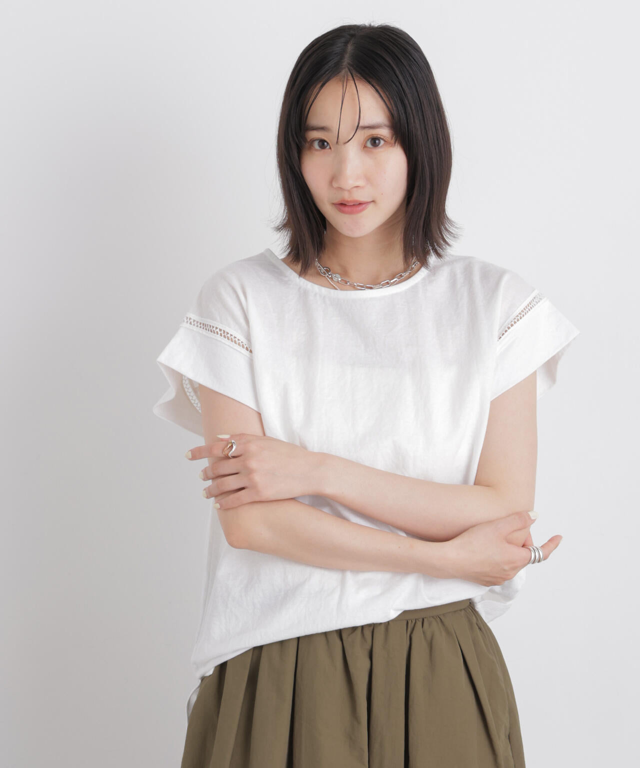 ハシゴレースフレンチスリーブカットトップス 6736124333