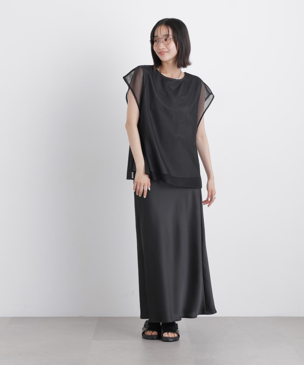 カラミメッシュレイヤードカットトップス 6736124334
